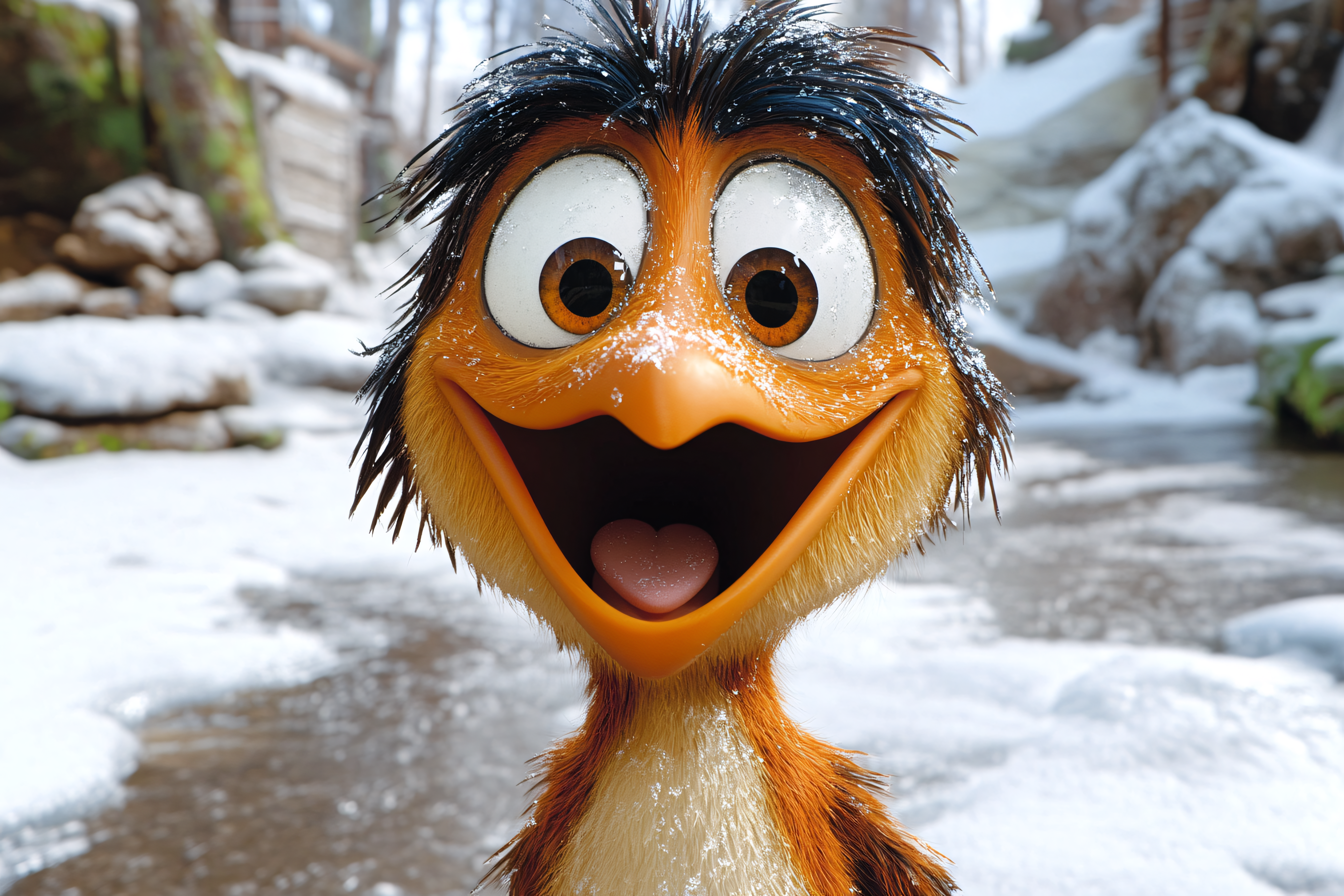 Optimistic Cartoon Bird in Winter
