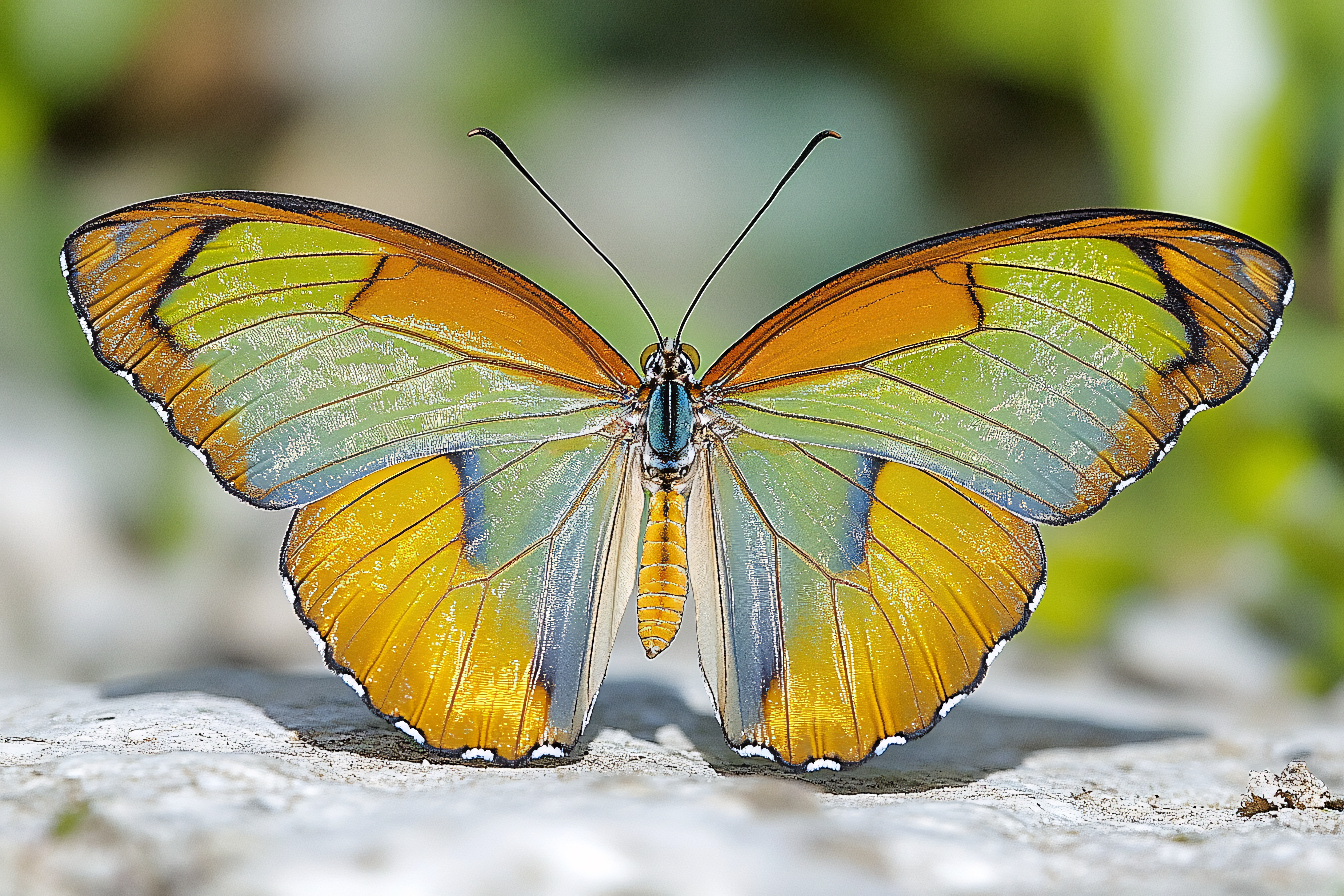 Orange and Green Butterfly Spreading Wings