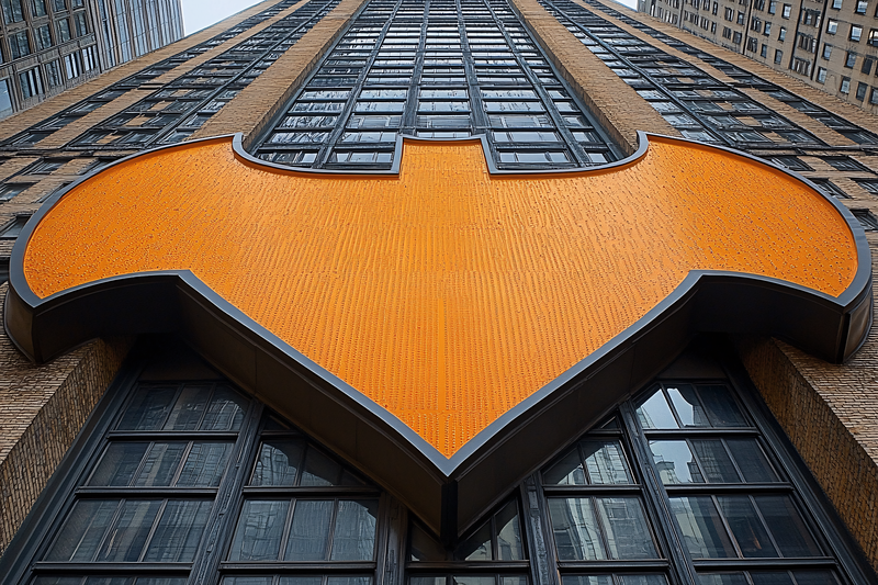 Orange Bat Symbol on Building Facade