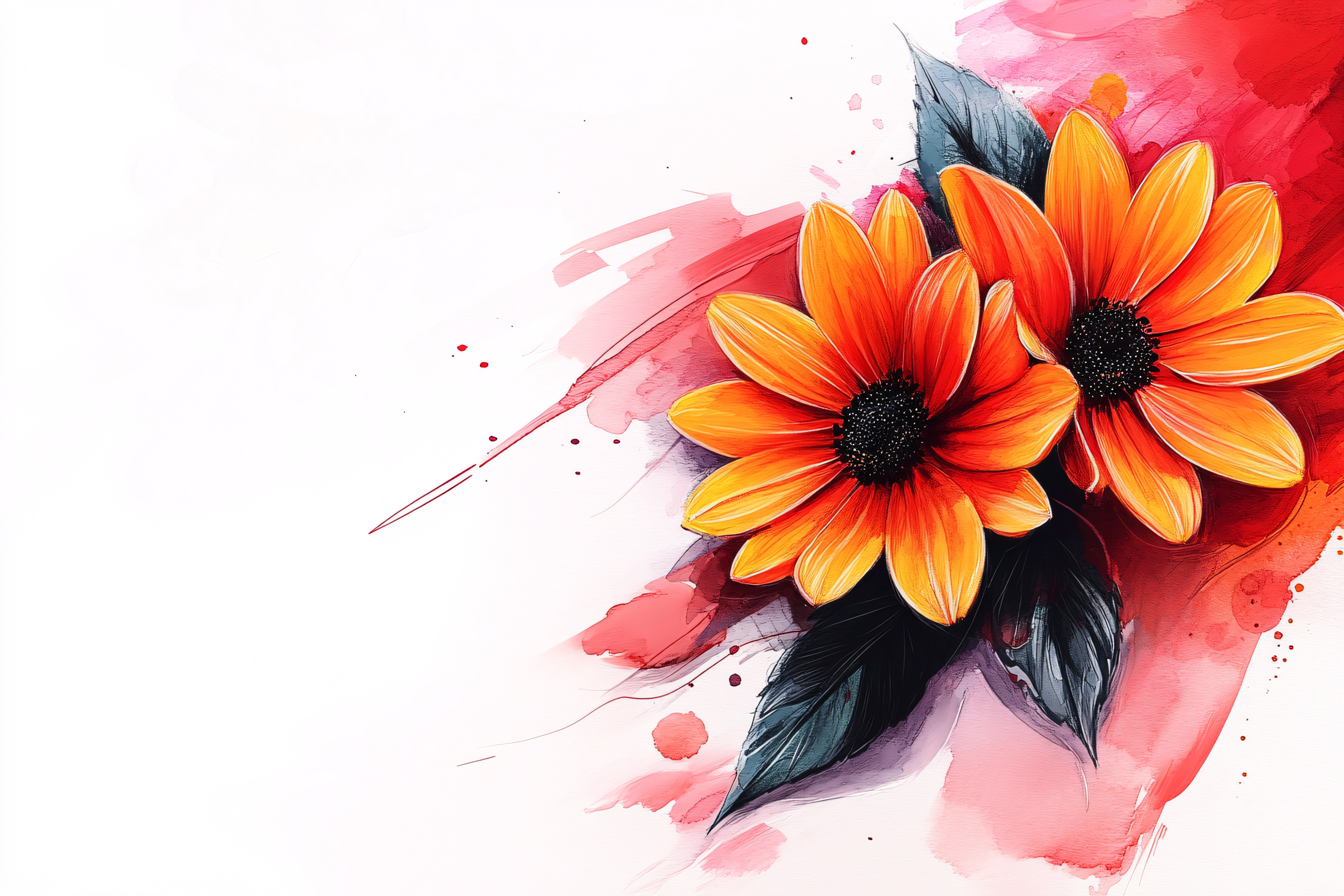 Orange Floral Watercolor