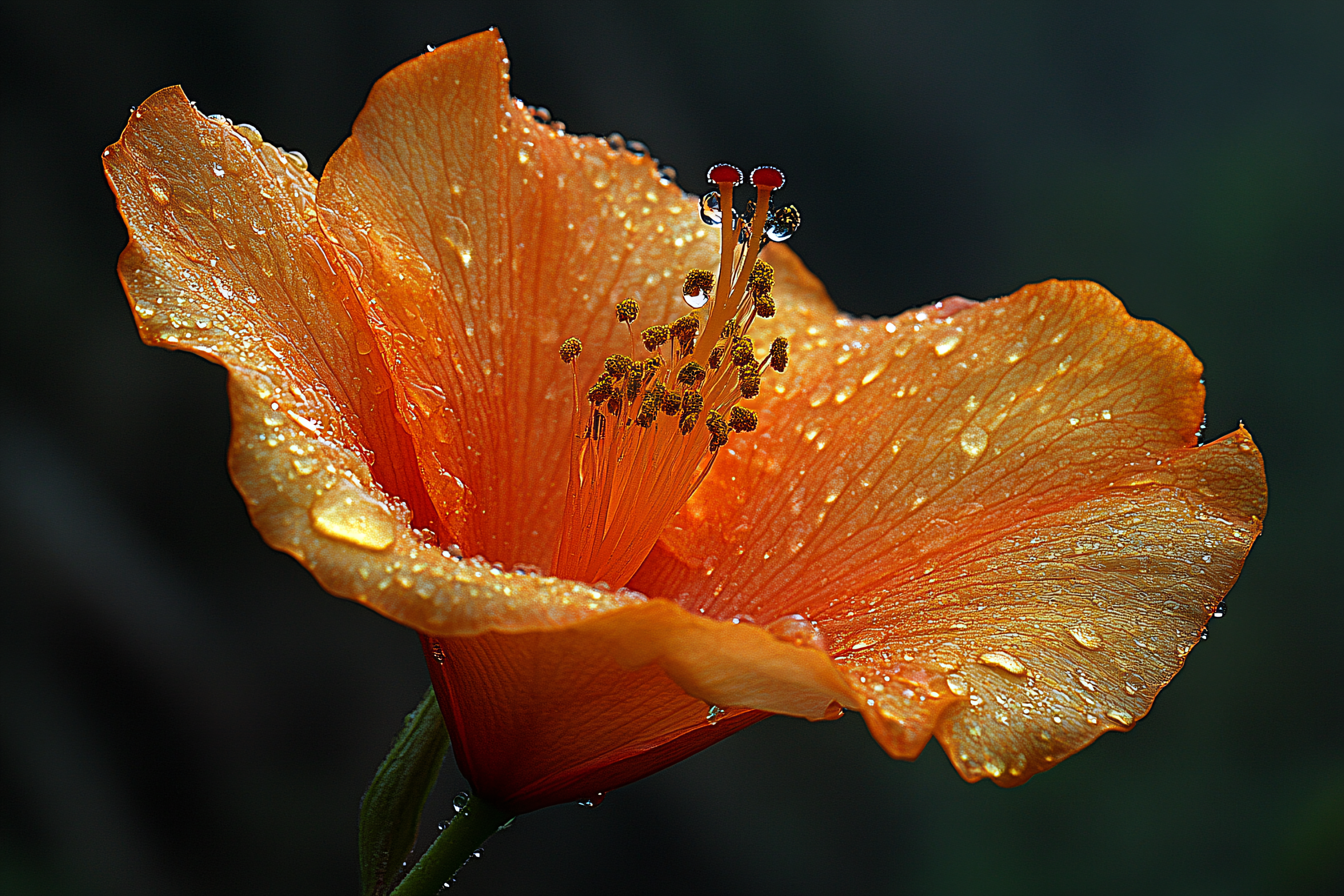 Orange Hibiscus Bloom with Water Droplets