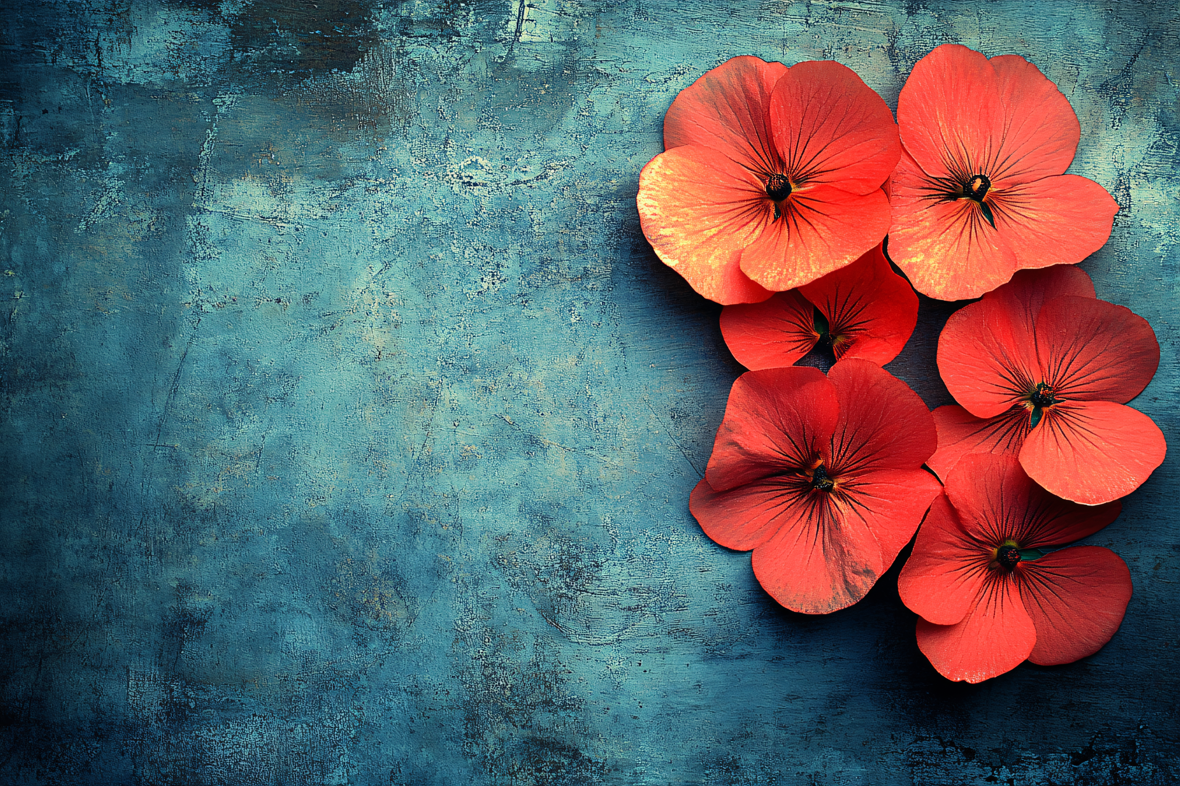 Orange Pansies On Blue Background