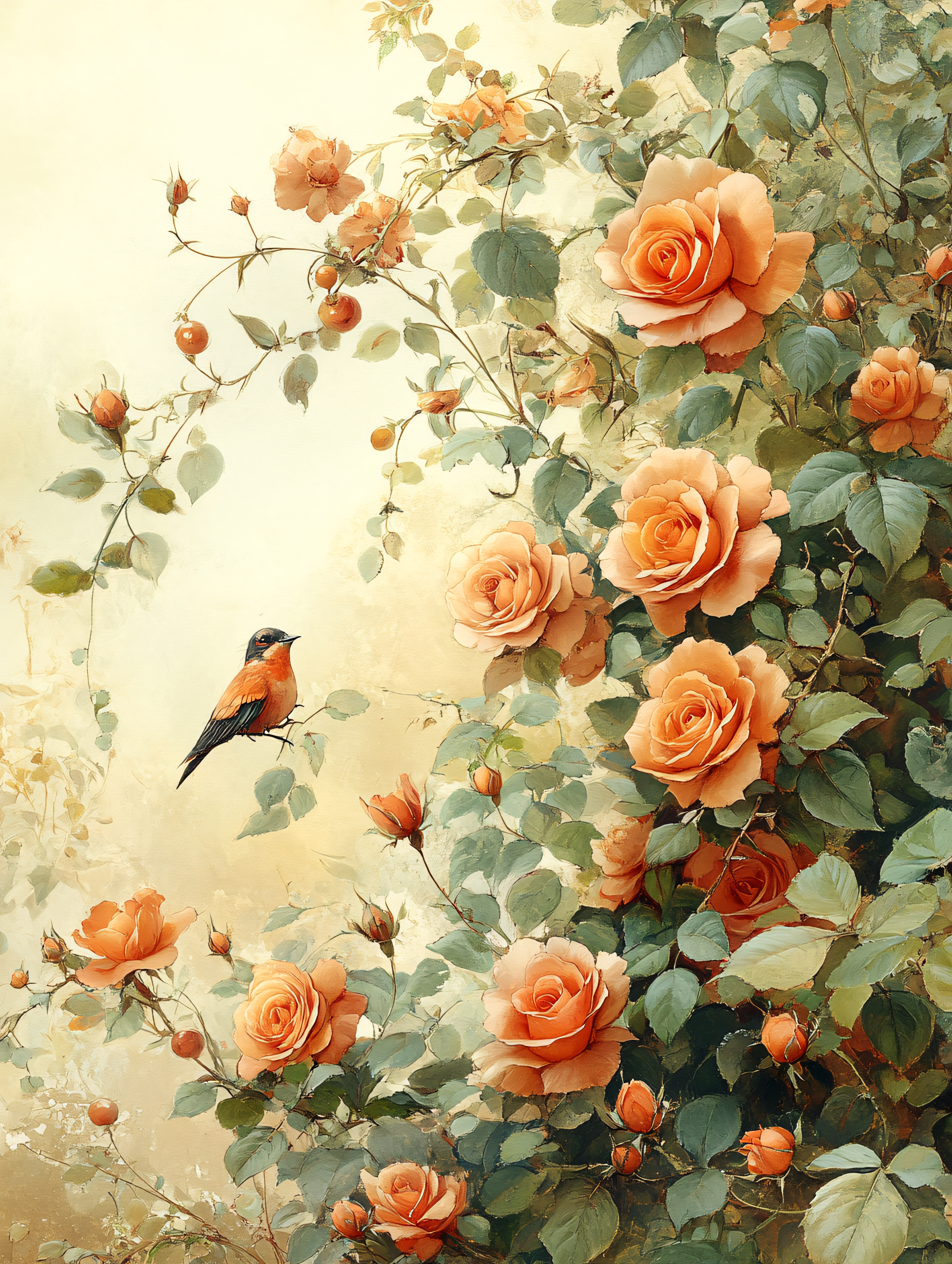 Orange Roses and Bird