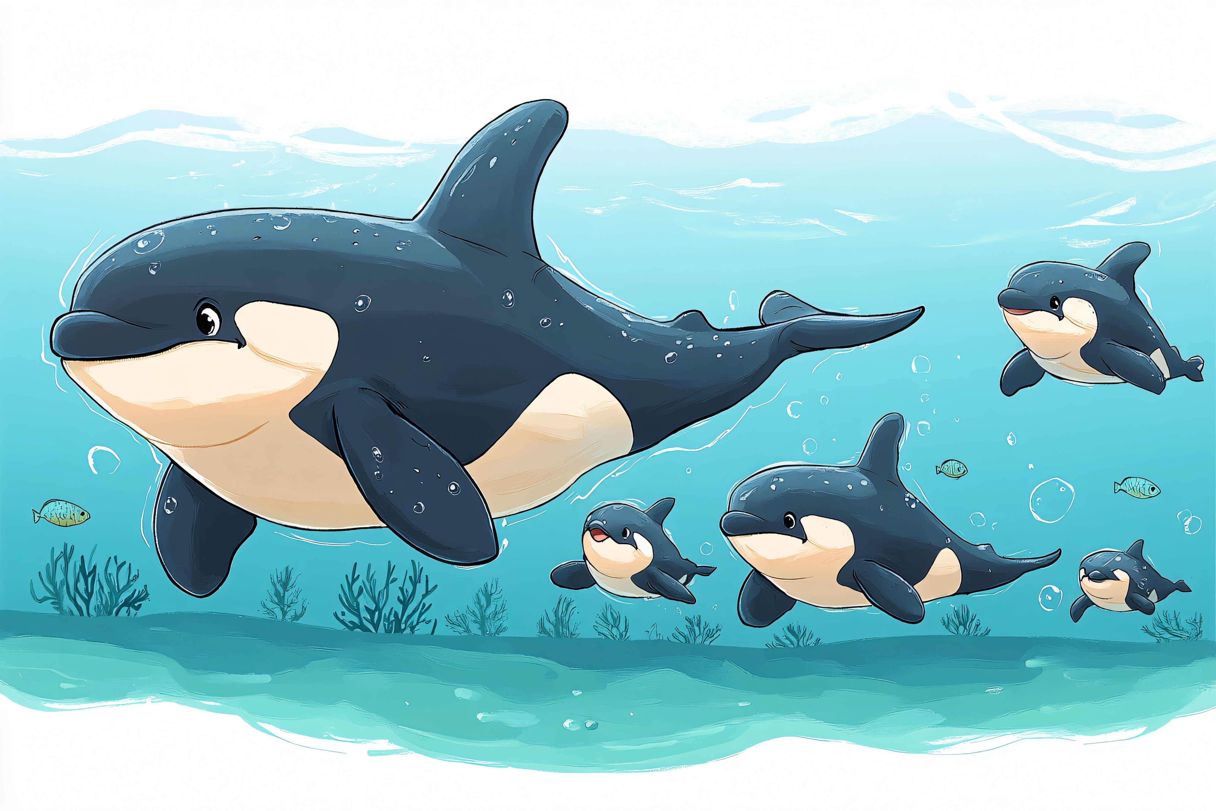 Orca Family Underwater