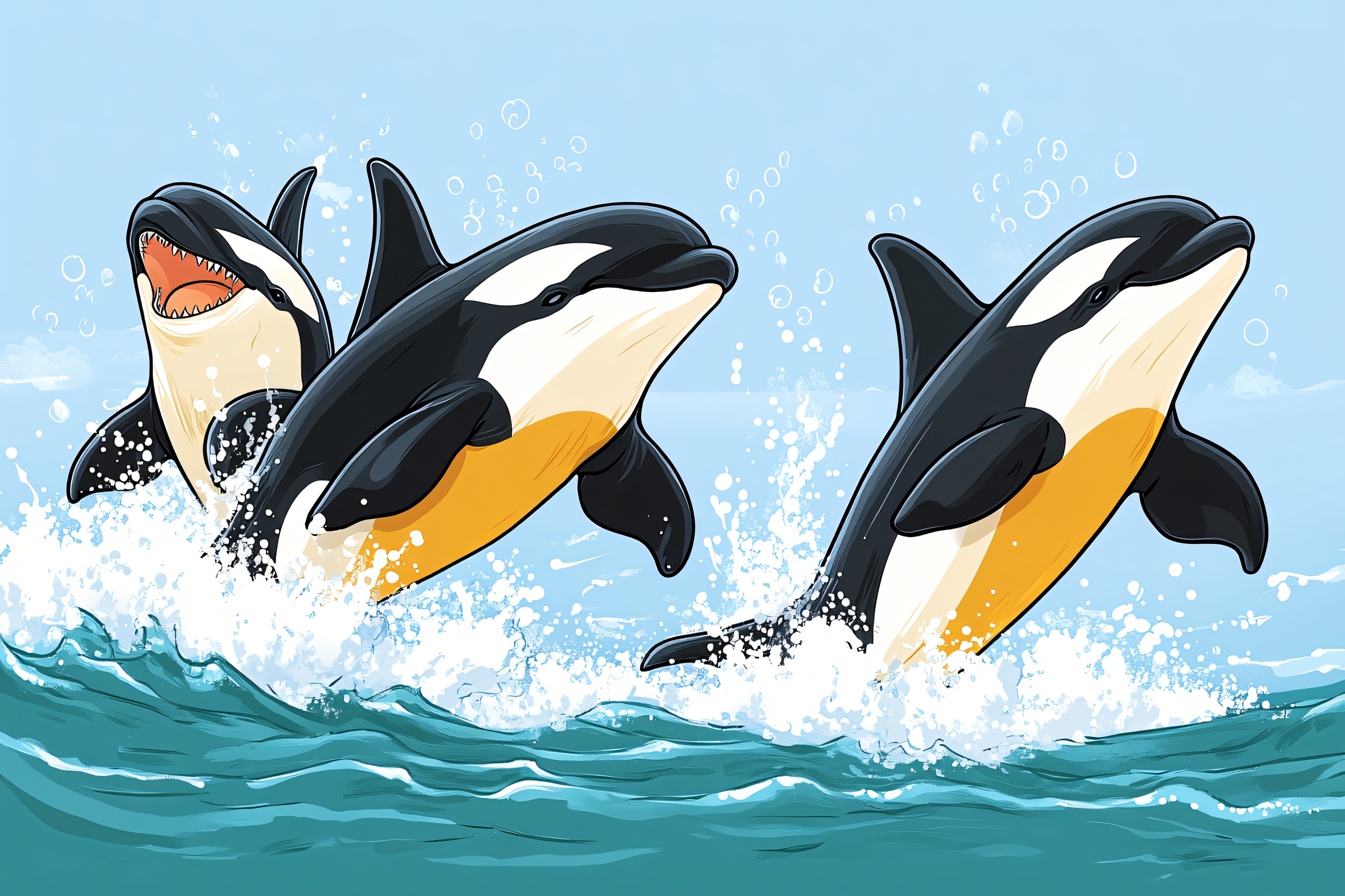 Orca Whales Leaping from Ocean