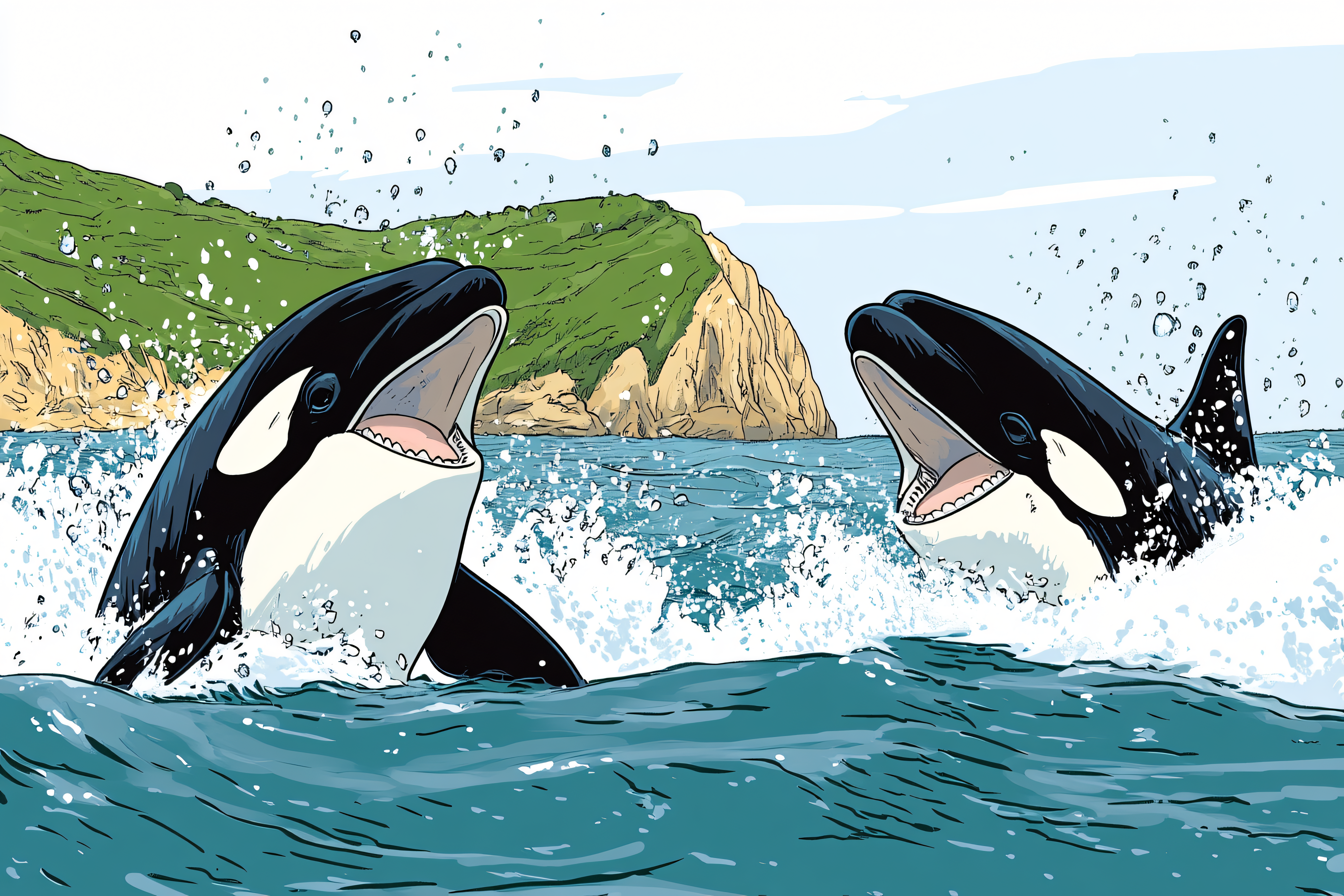 Orcas Surfacing in Ocean