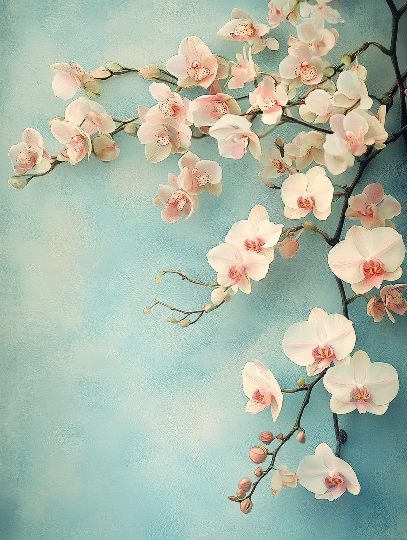 Orchid Arrangement on Blue Backdrop