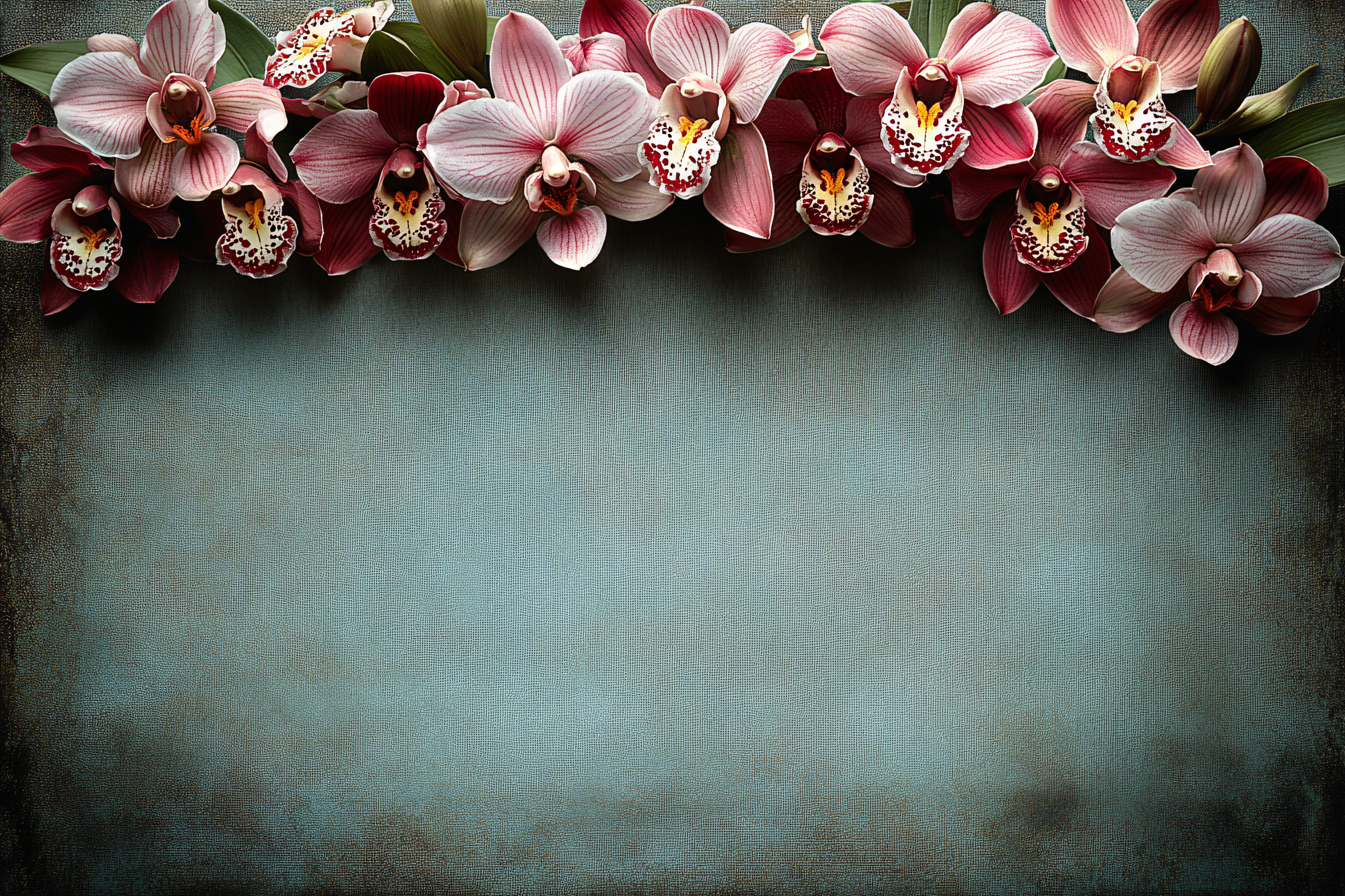 Orchid Floral Border on Textured Background