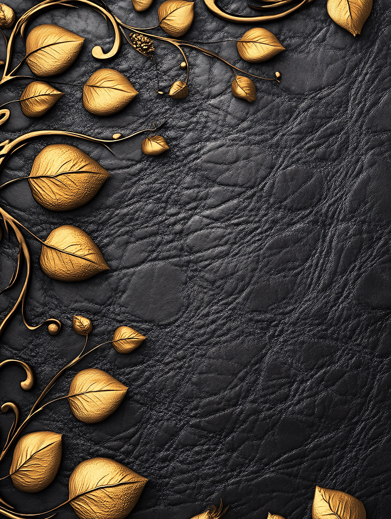 Ornate Golden Leaves On Black Leather