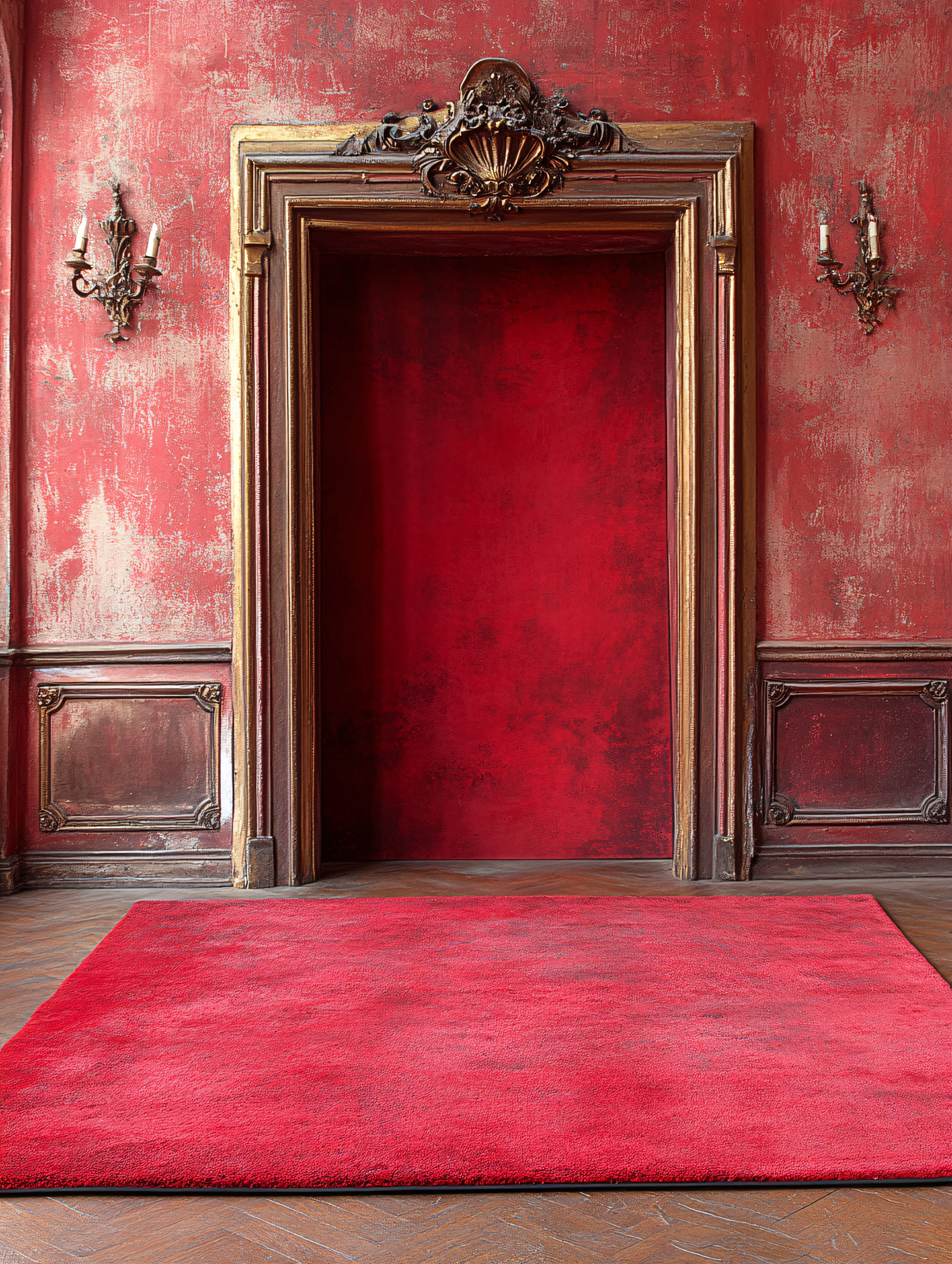 Ornate Red Room With Golden Doorway