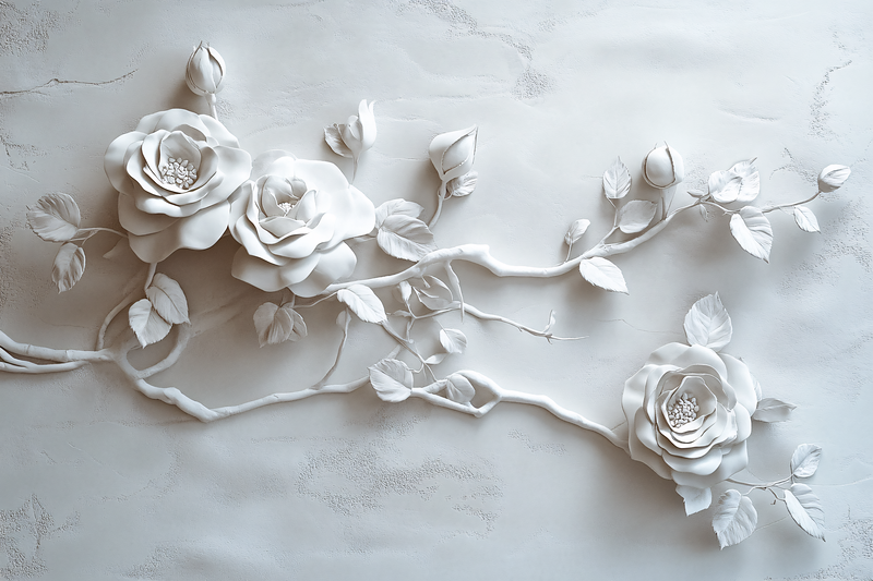 Ornate White Rose Relief