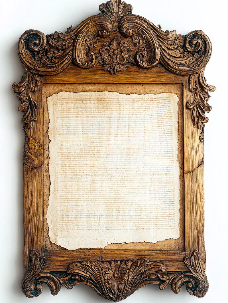 Ornate Wooden Frame With Aged Document