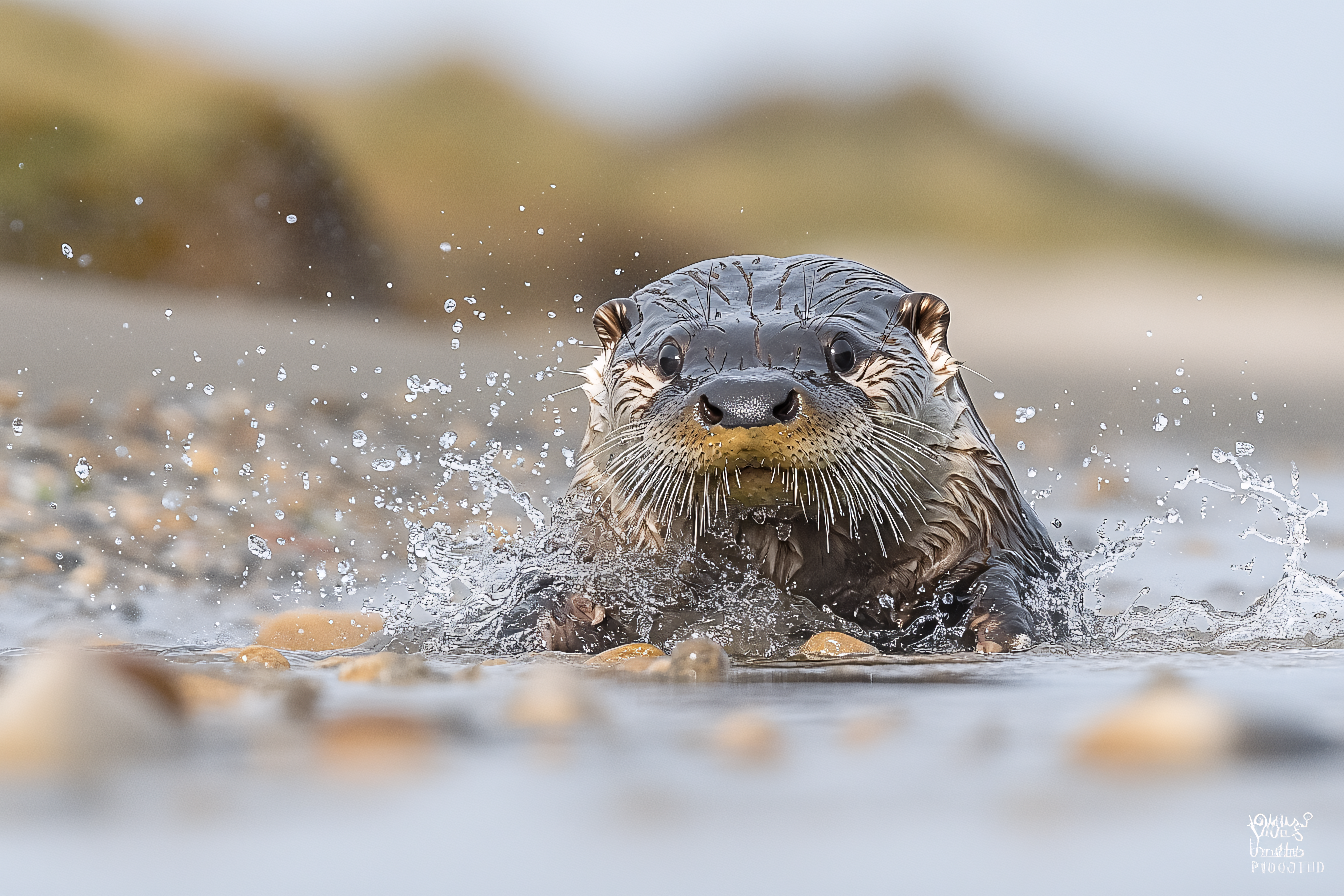 Otter Splashing Water Portrait