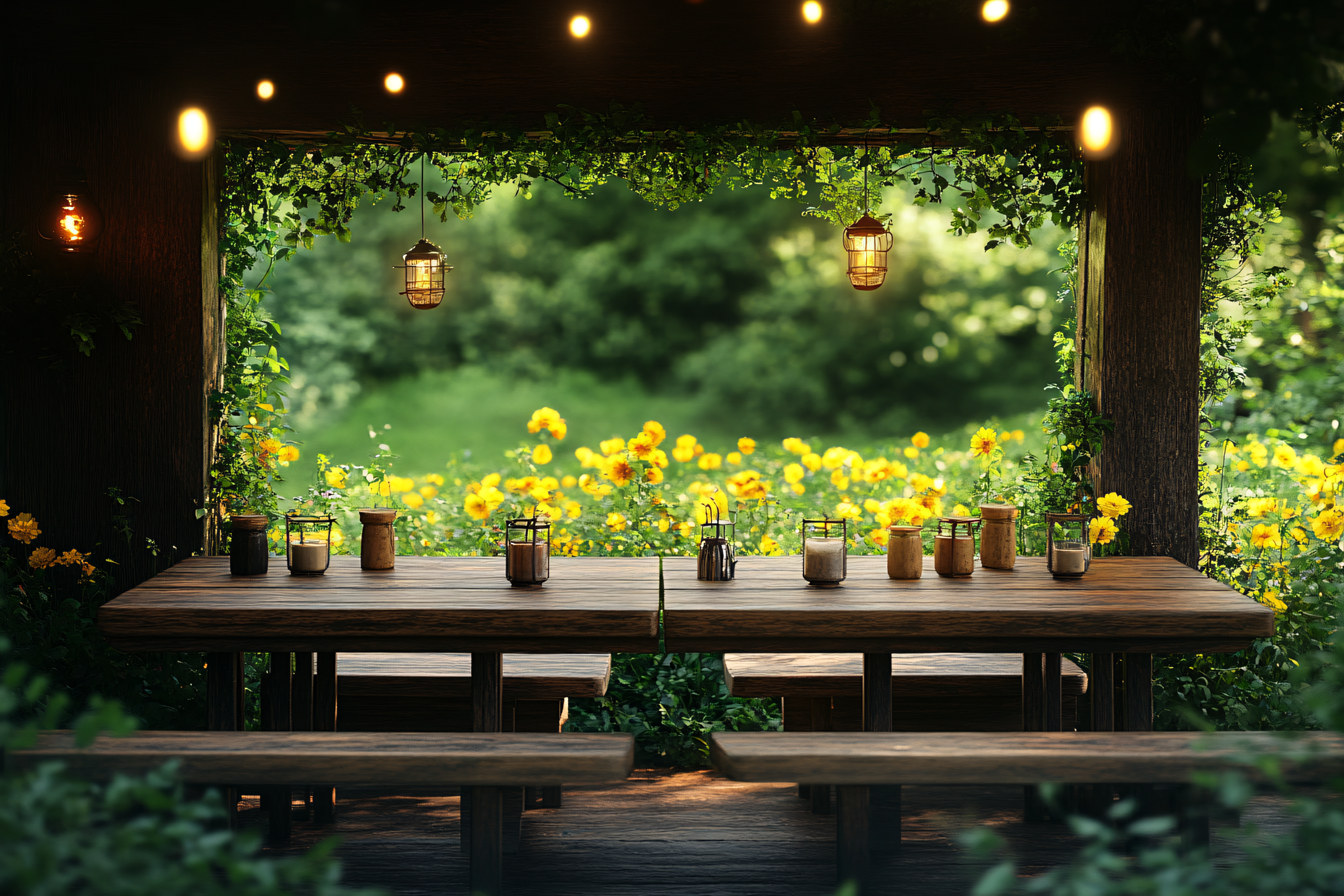 Outdoor Dining Table in Garden Setting