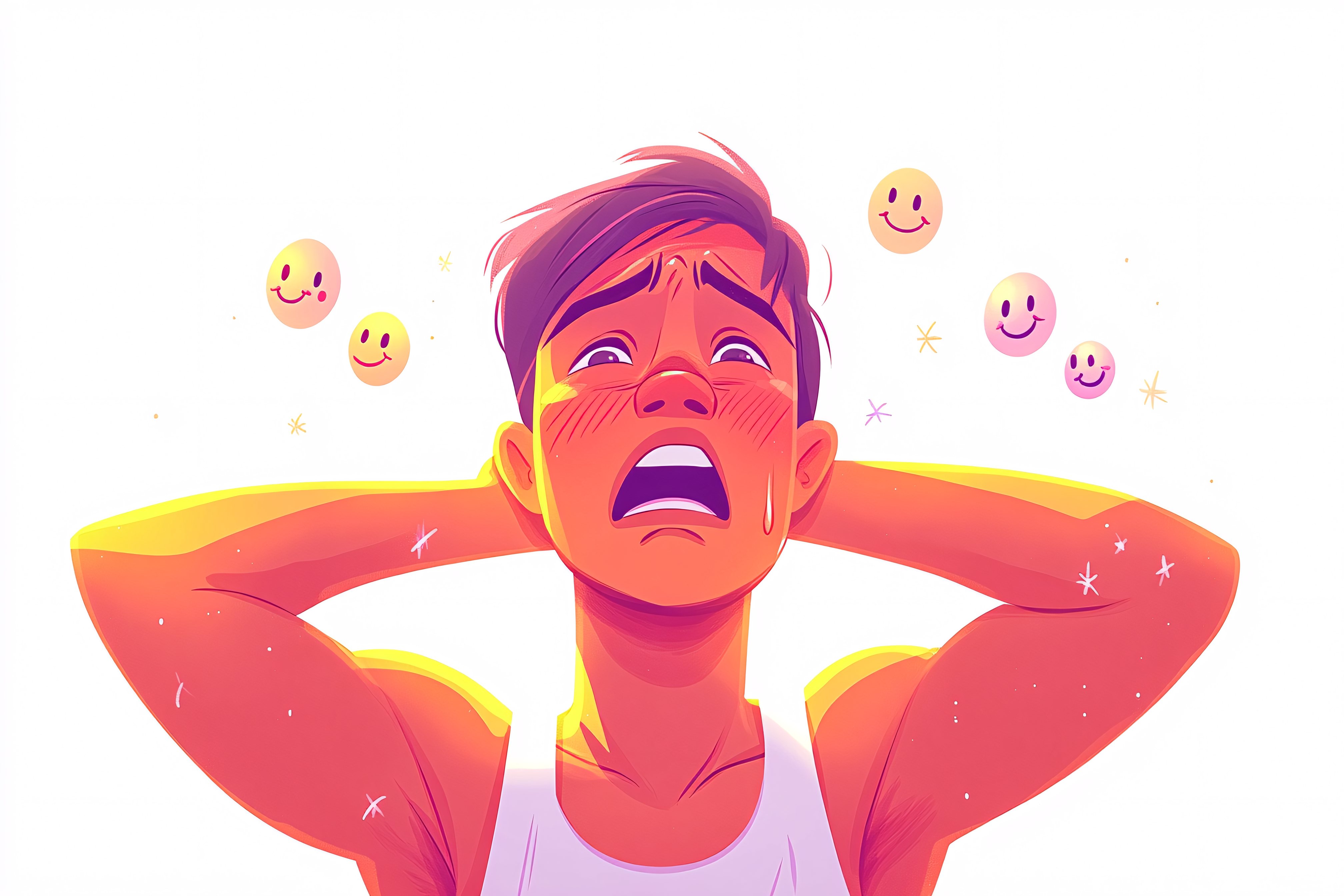 Overwhelmed Man with Smileys