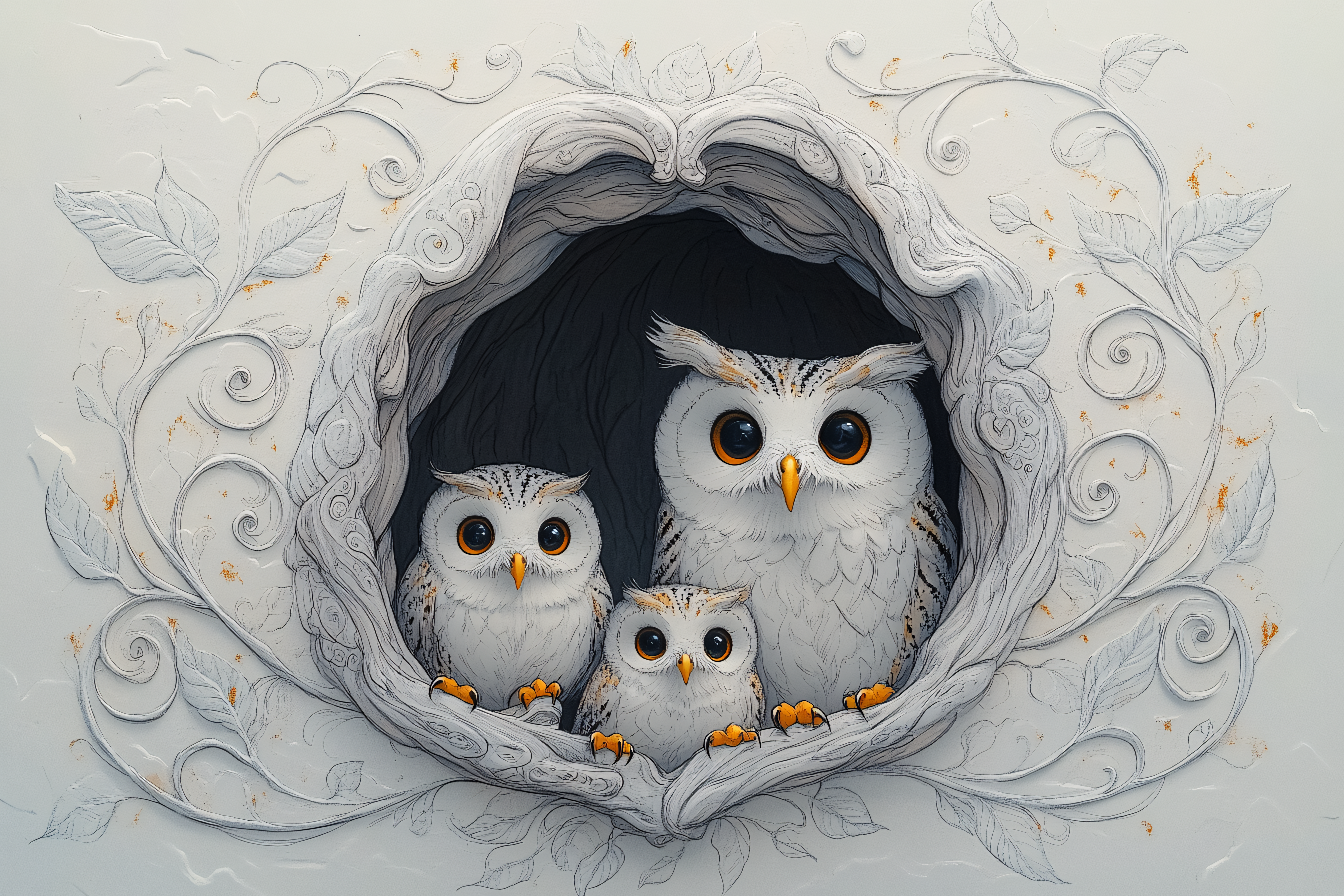 Owls In Tree Hollow