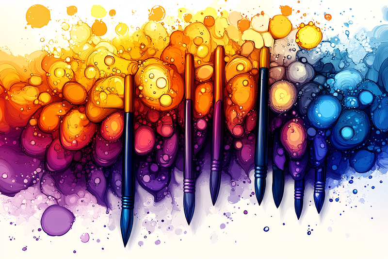 Paintbrushes in Colorful Abstract Background