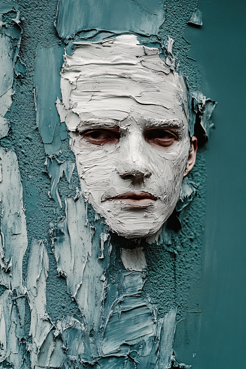 Painted Face On Textured Wall