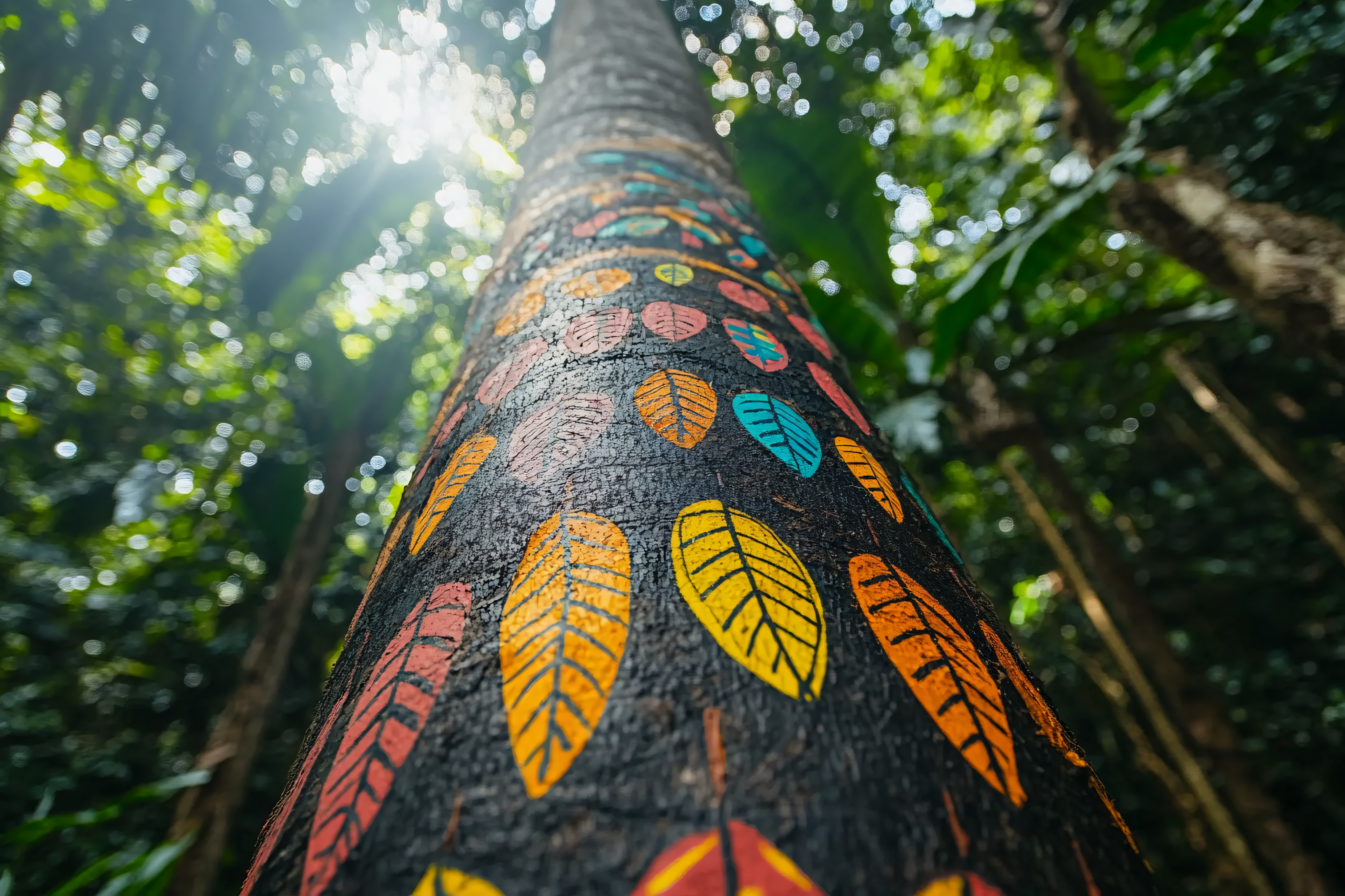 Painted Tree Trunk in Jungle