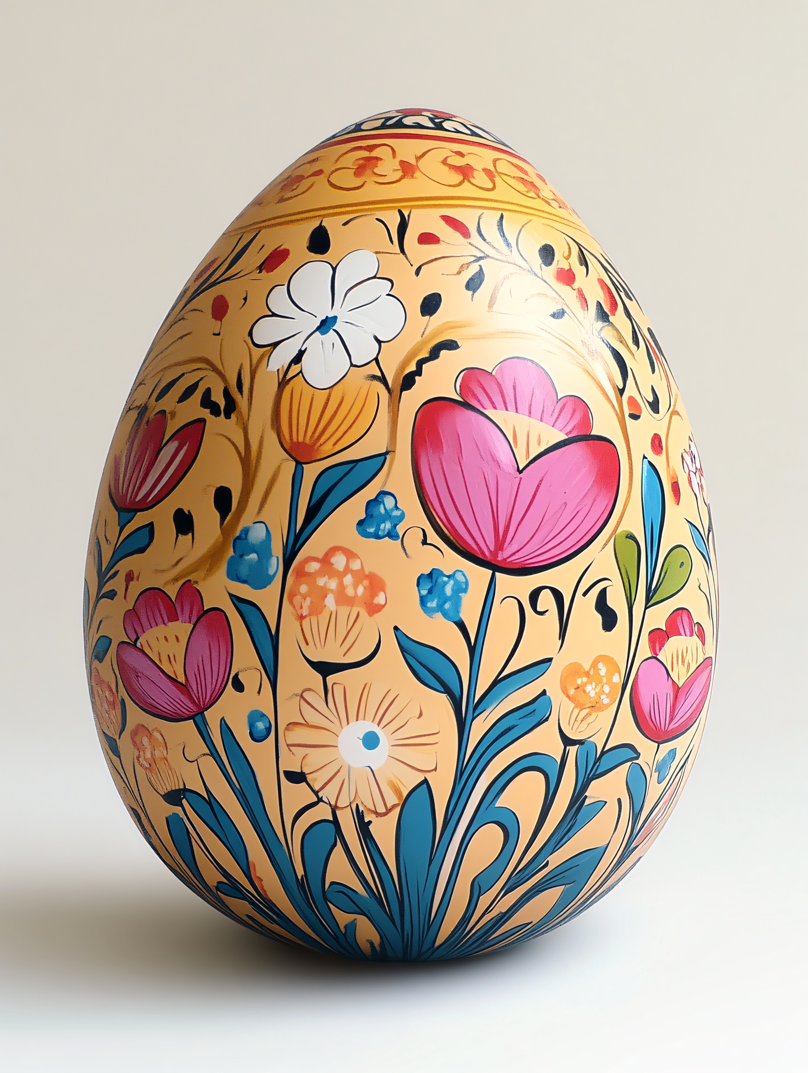 Painted Wooden Easter Egg With Floral Design