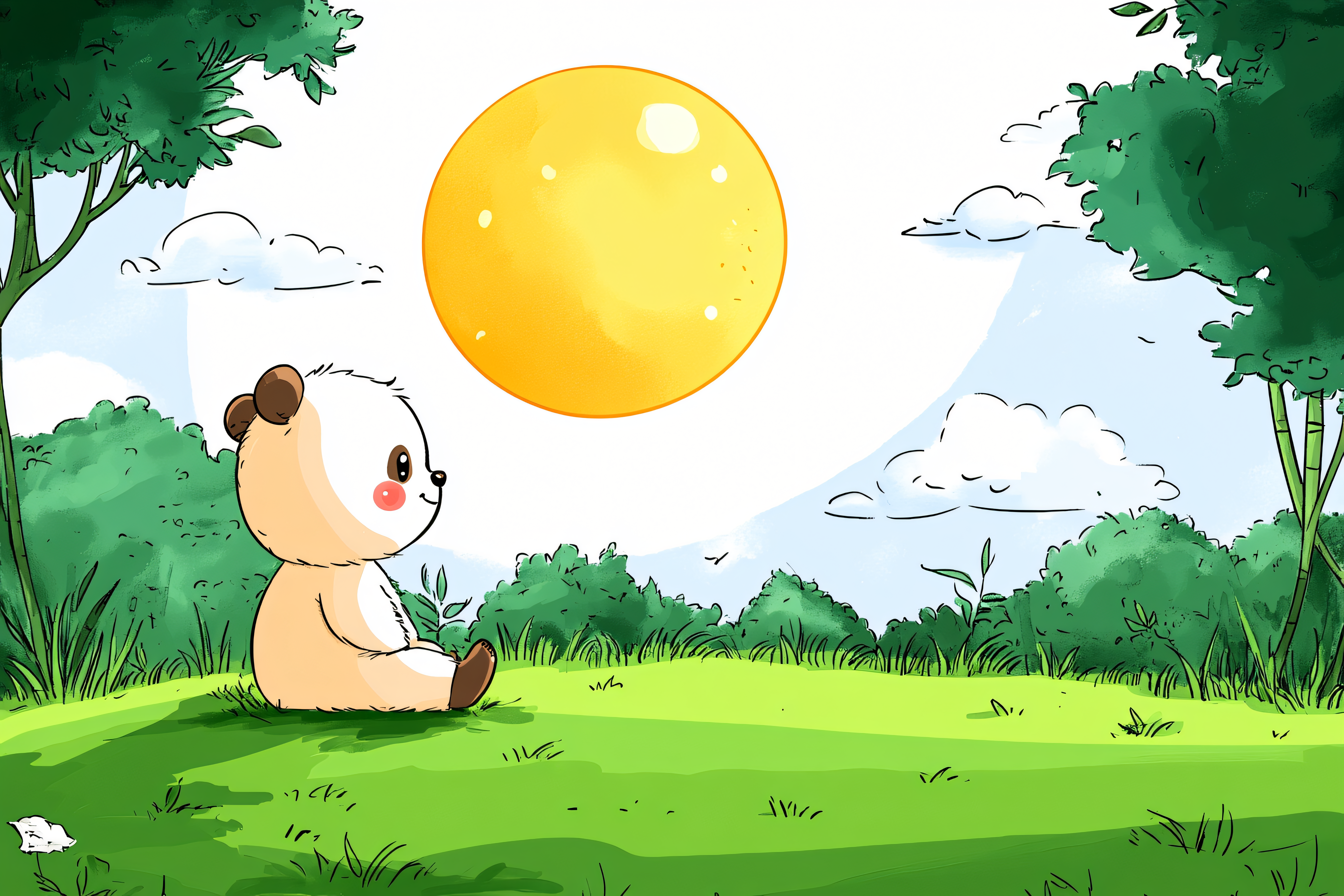 Panda Gazing At Sun
