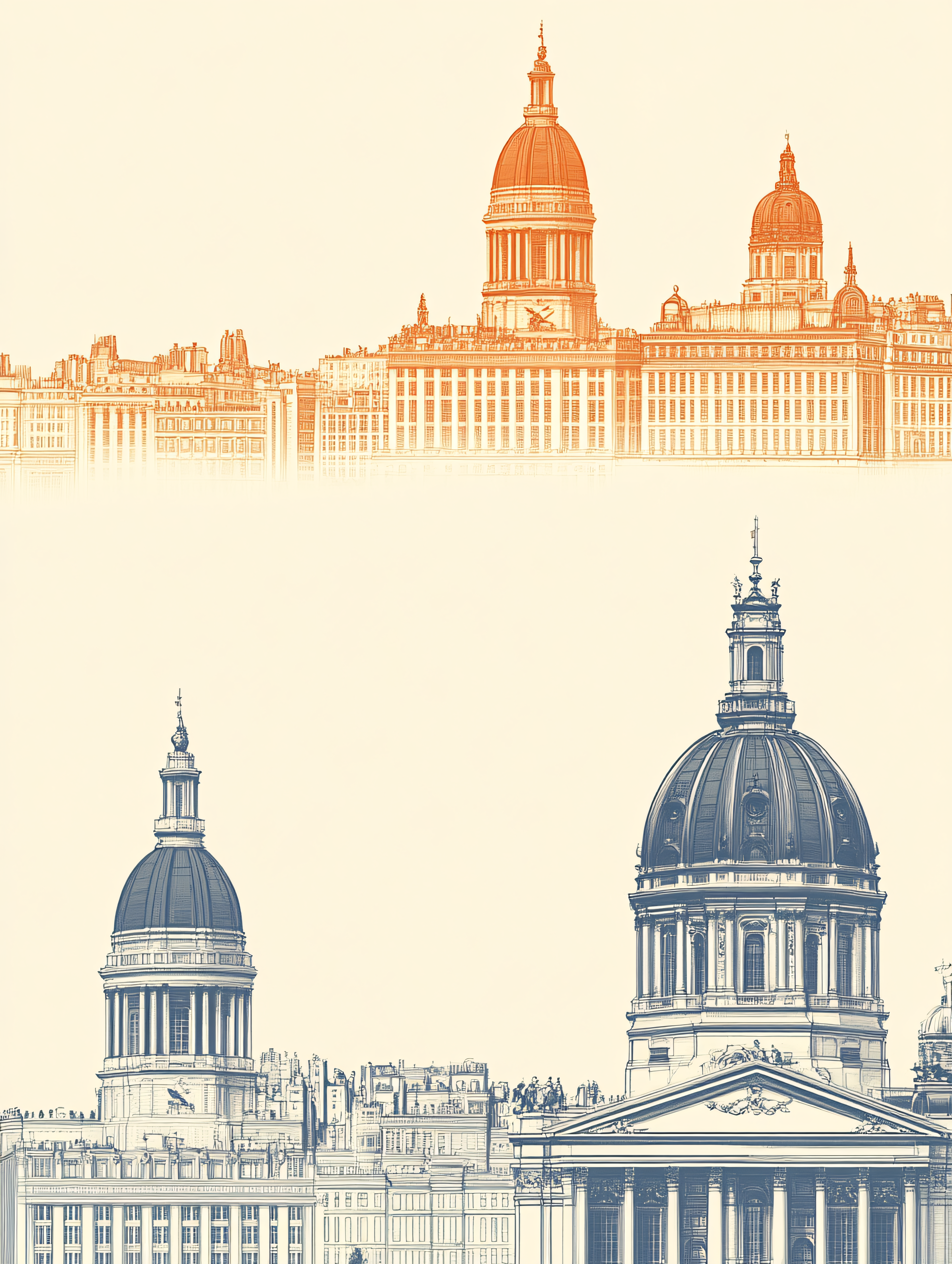 Parisian Domes Architectural Sketch