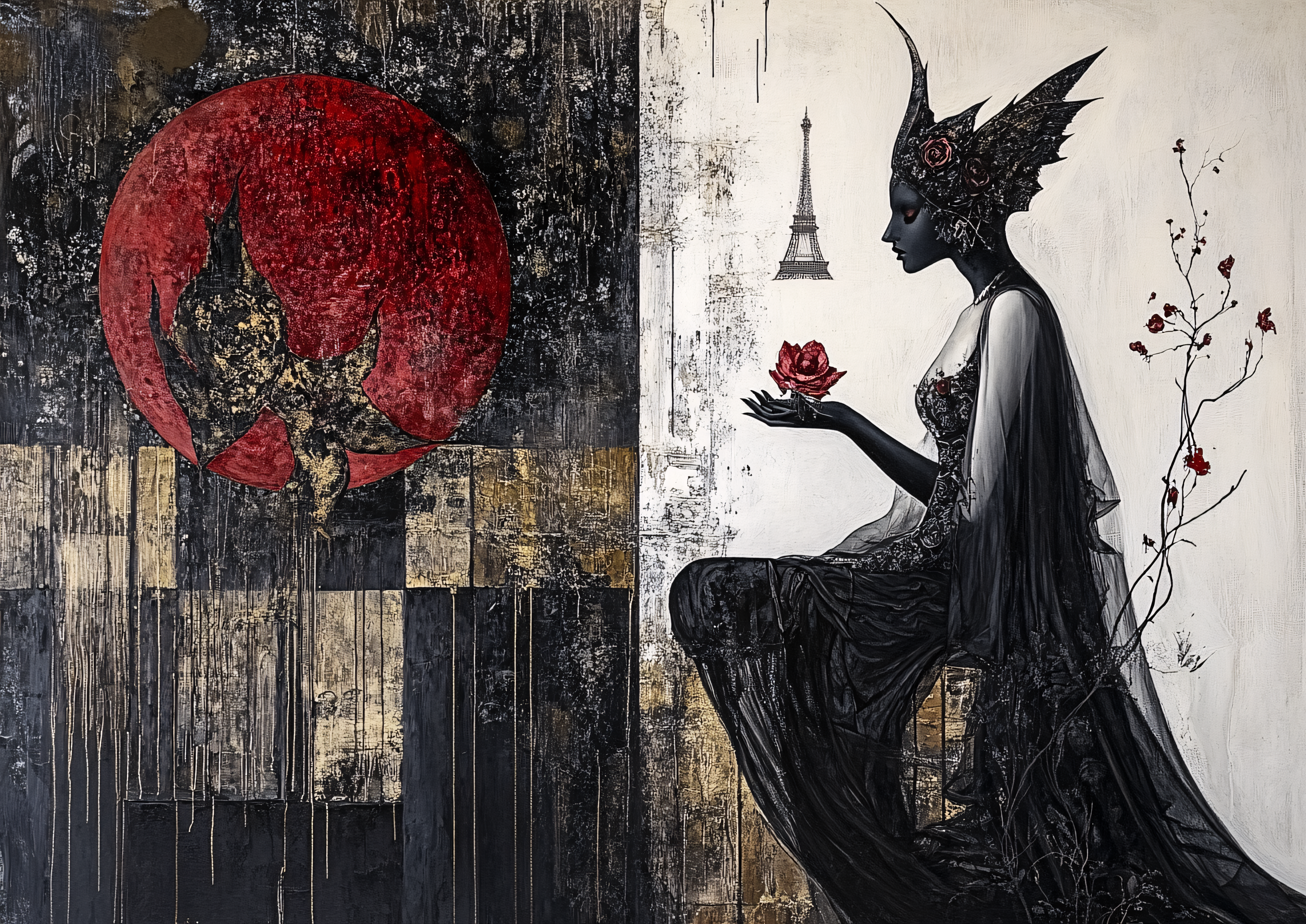 Parisian Gothic Offering of a Crimson Rose