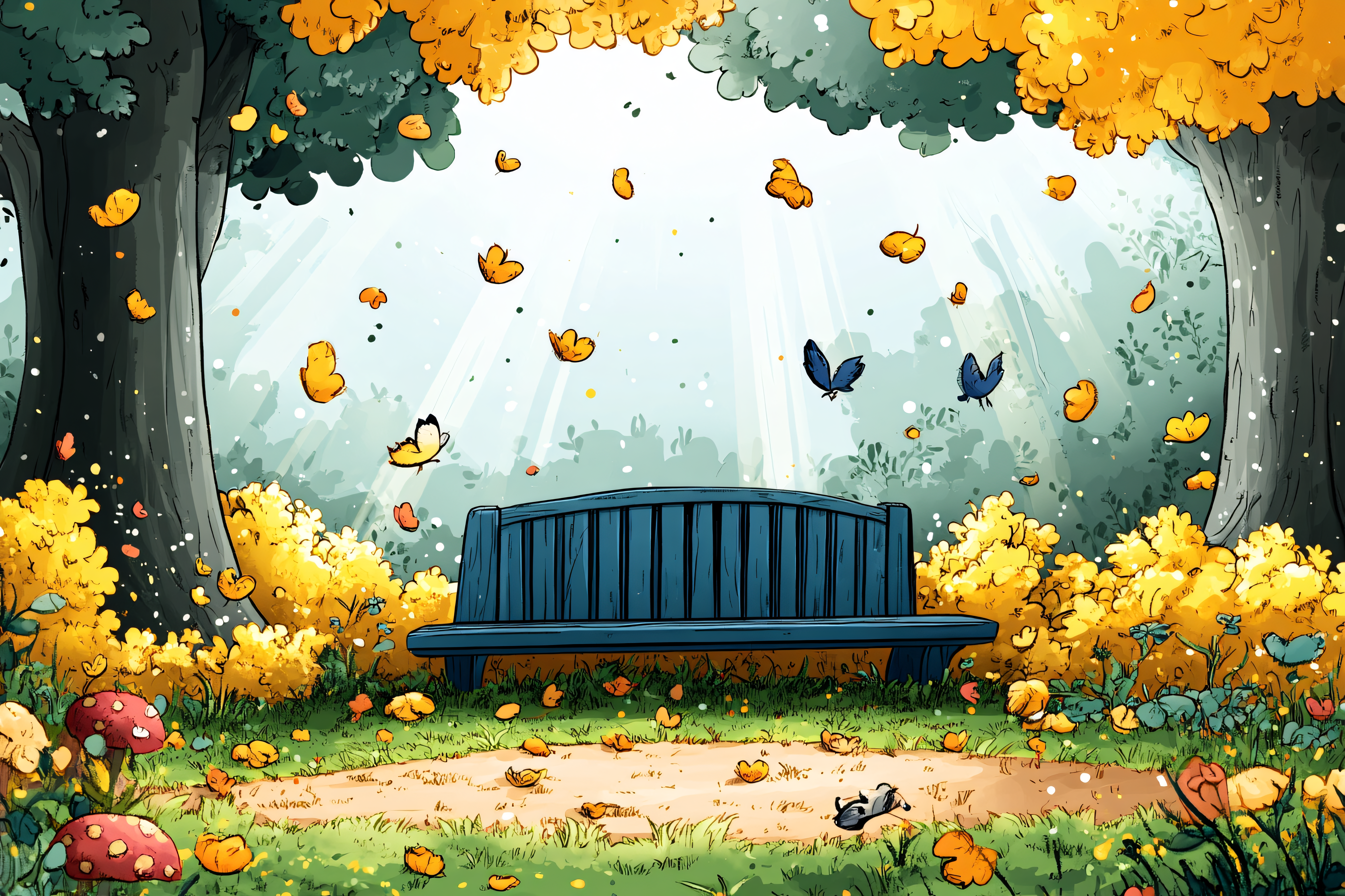 Park Bench in Autumn Forest