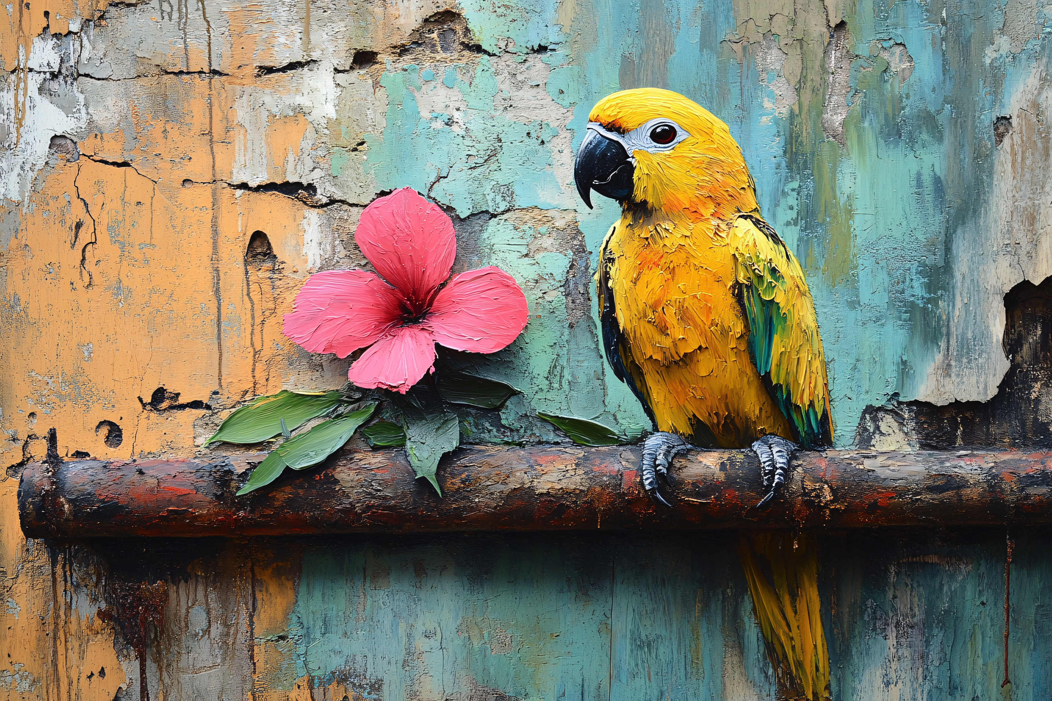 Parrot and Pink Flower