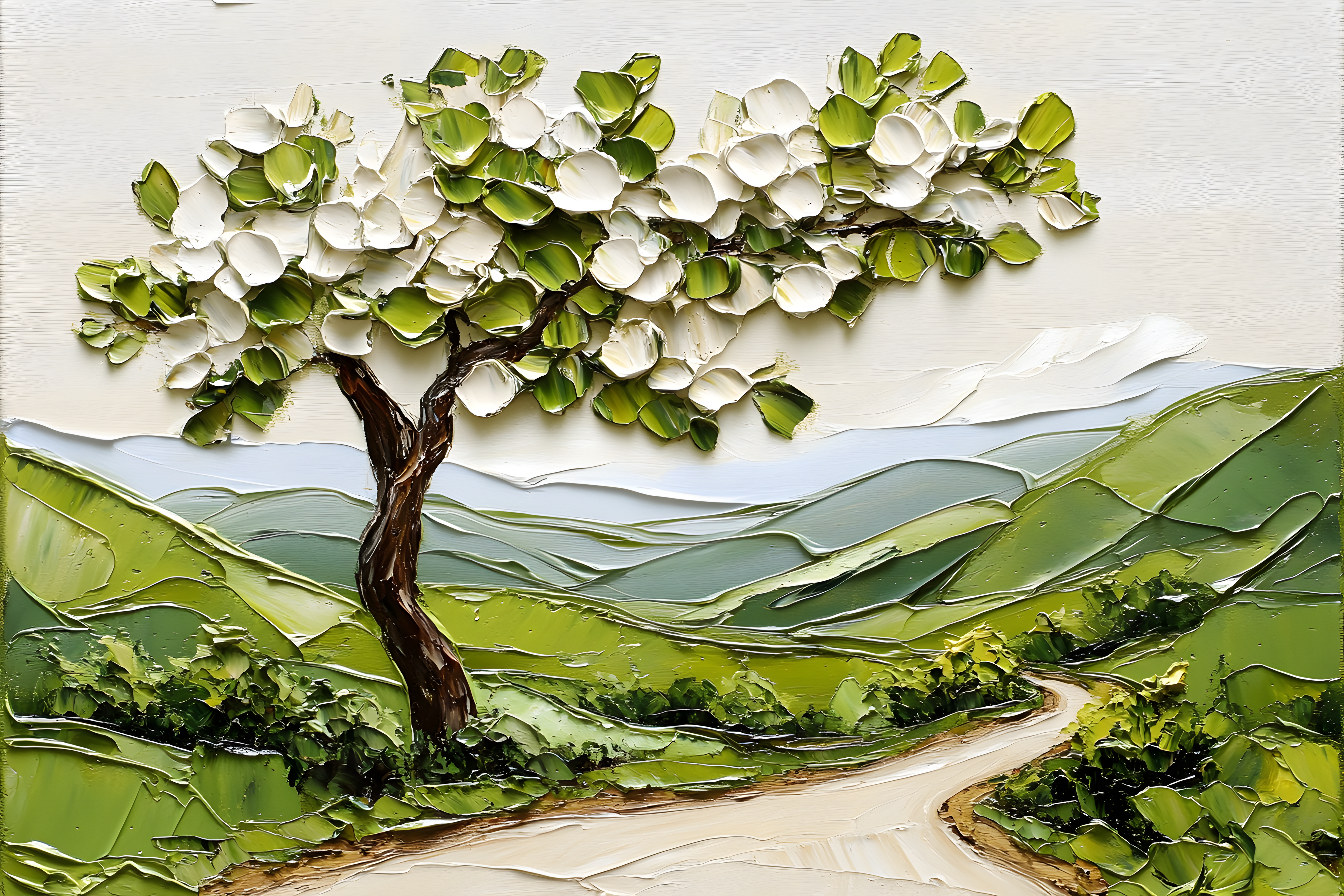 Pastoral Landscape With Blossoming Tree