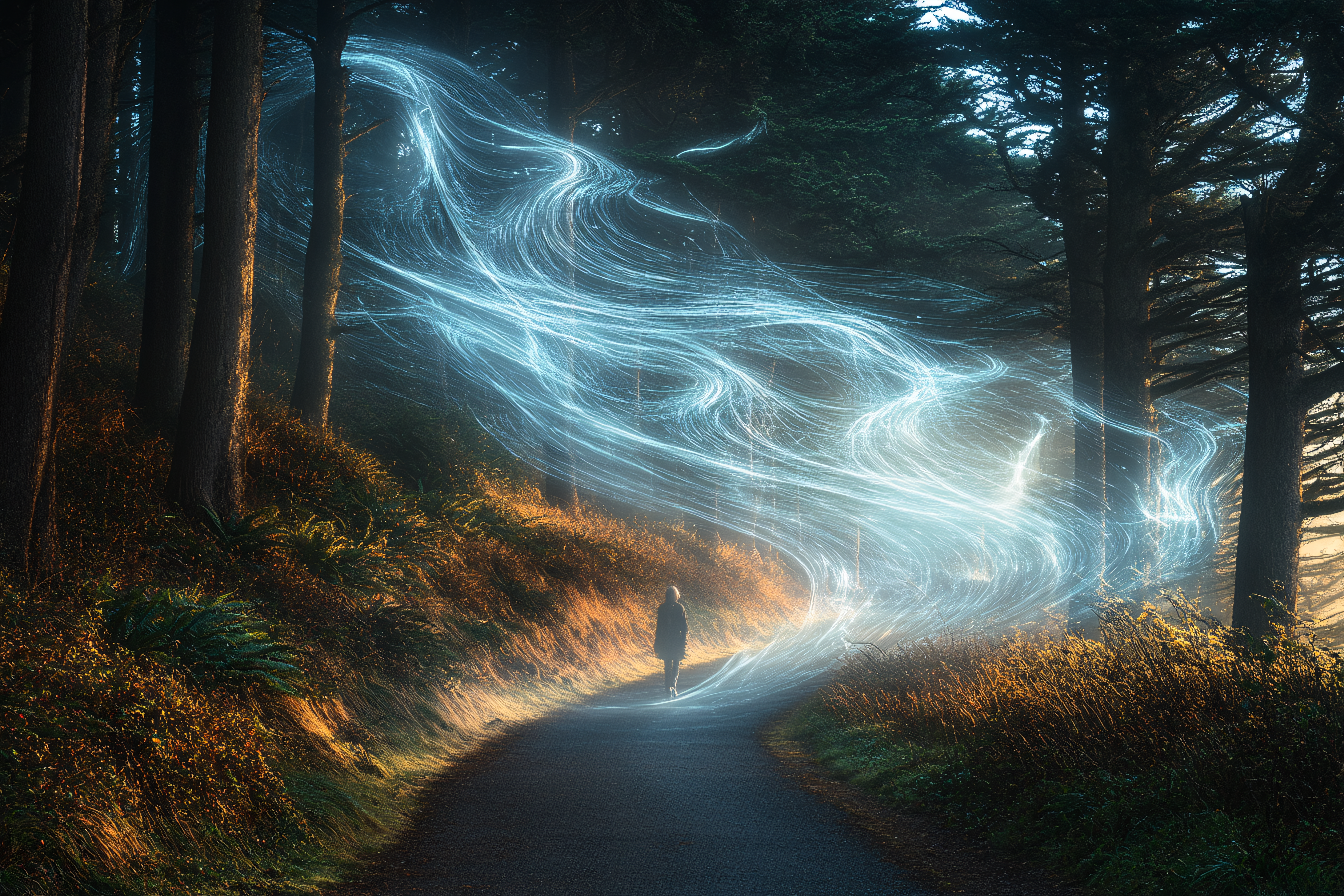 Path Of Light Through The Forest
