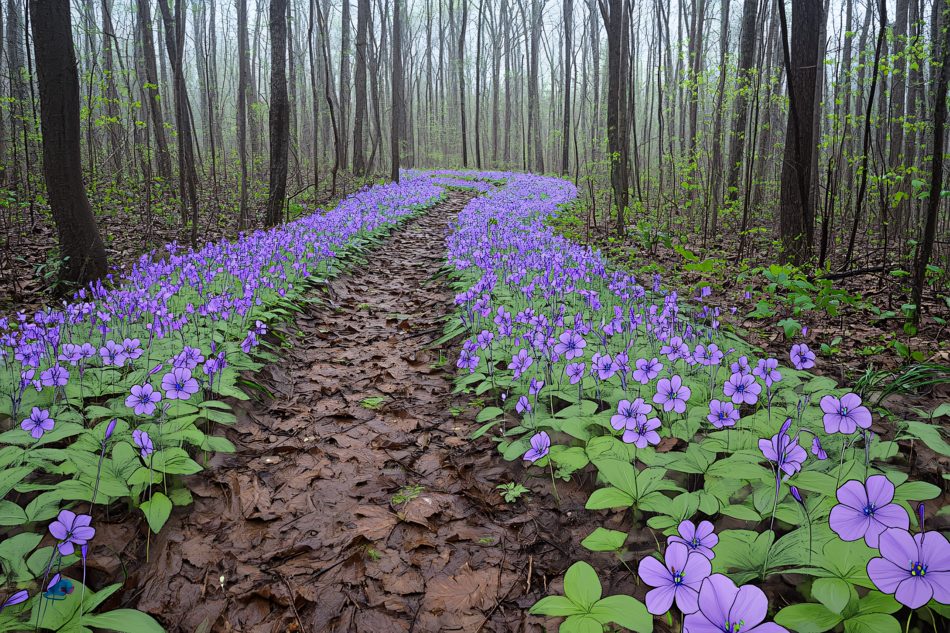 Path Through Forest Flowers