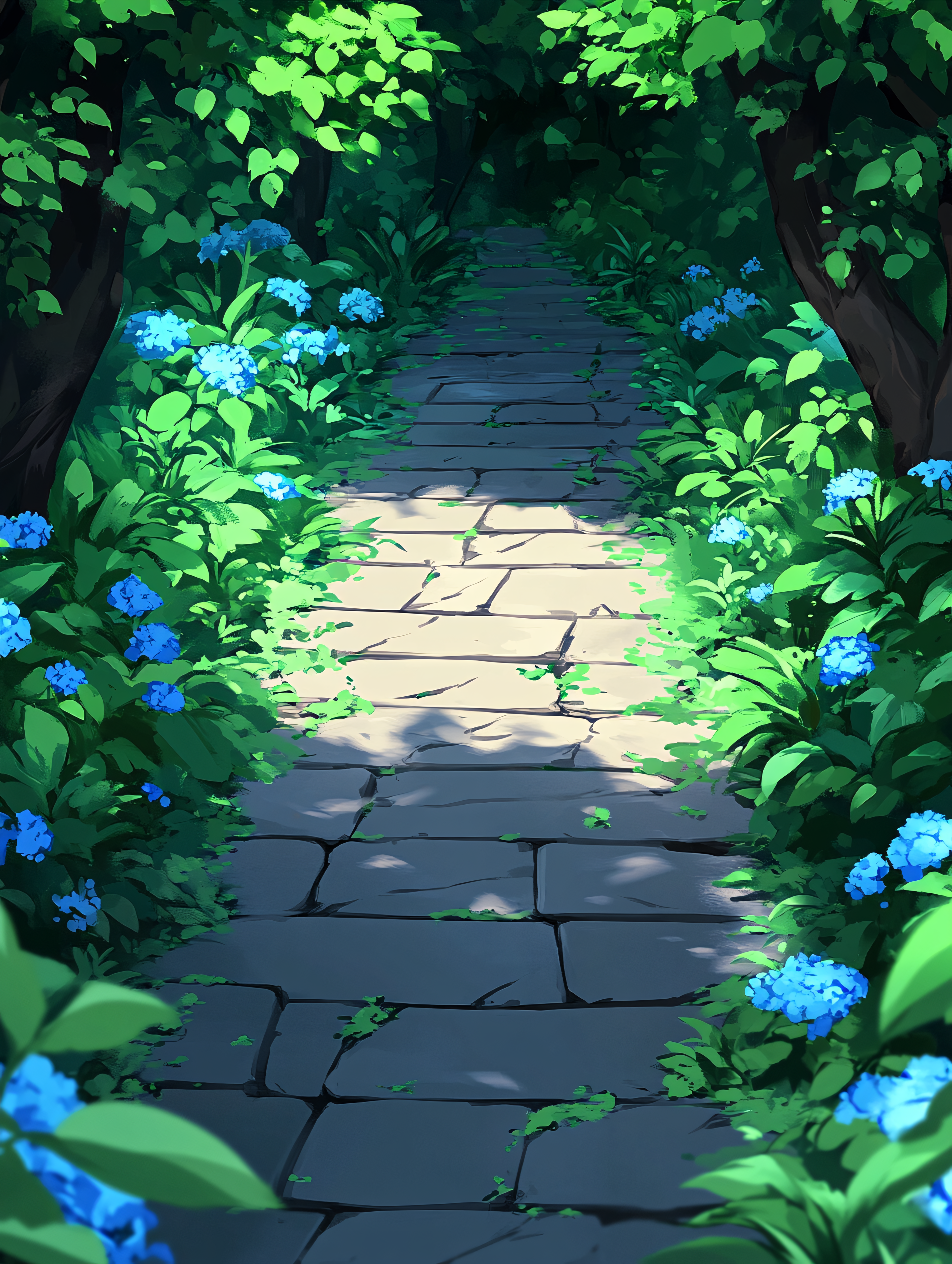 Pathway of Hydrangea Flowers