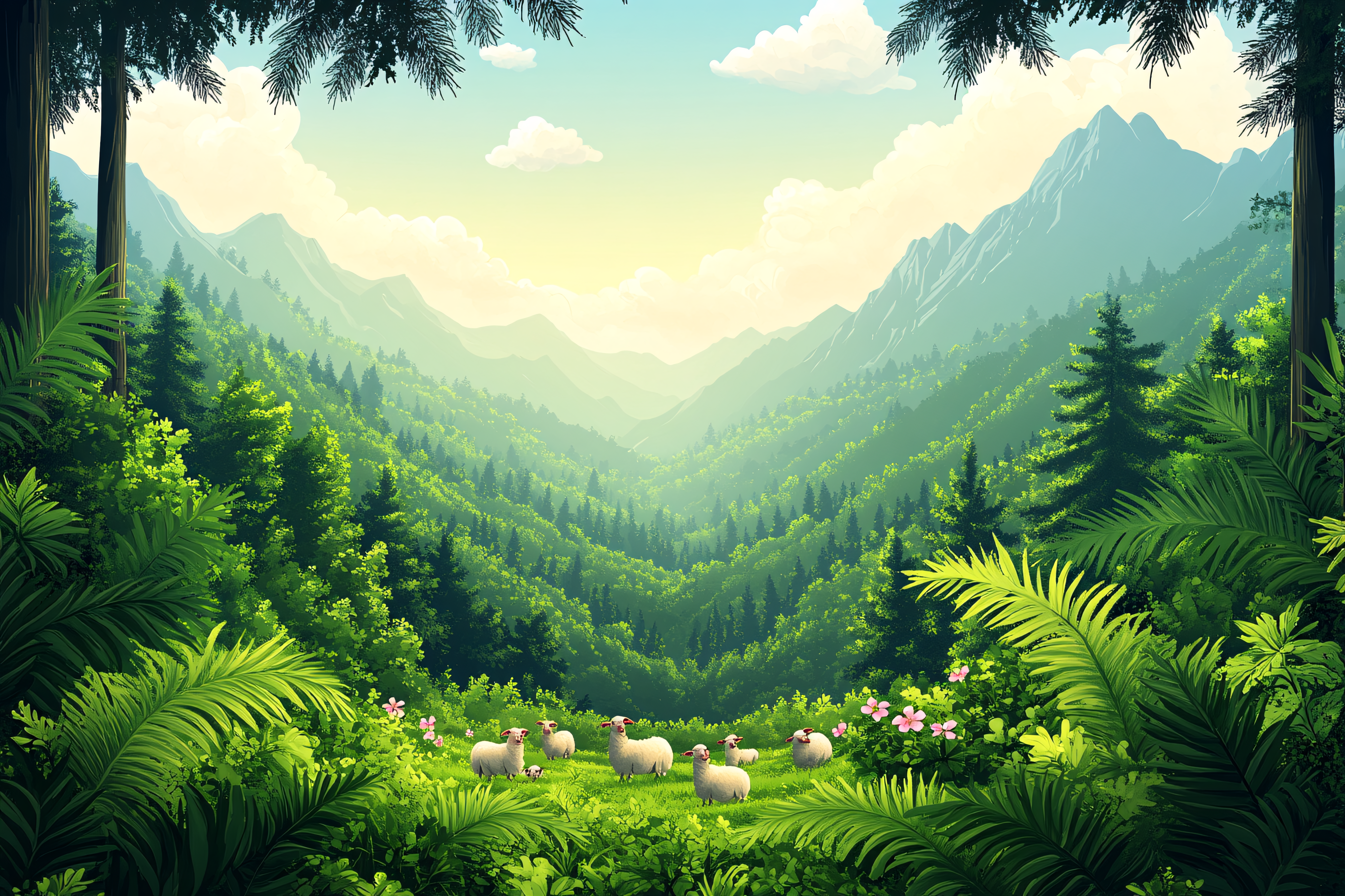 Peaceful Valley with Sheep