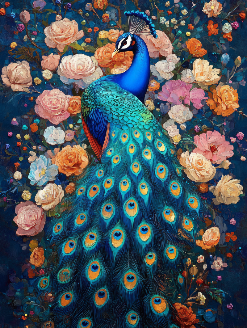 Peacock Among Roses