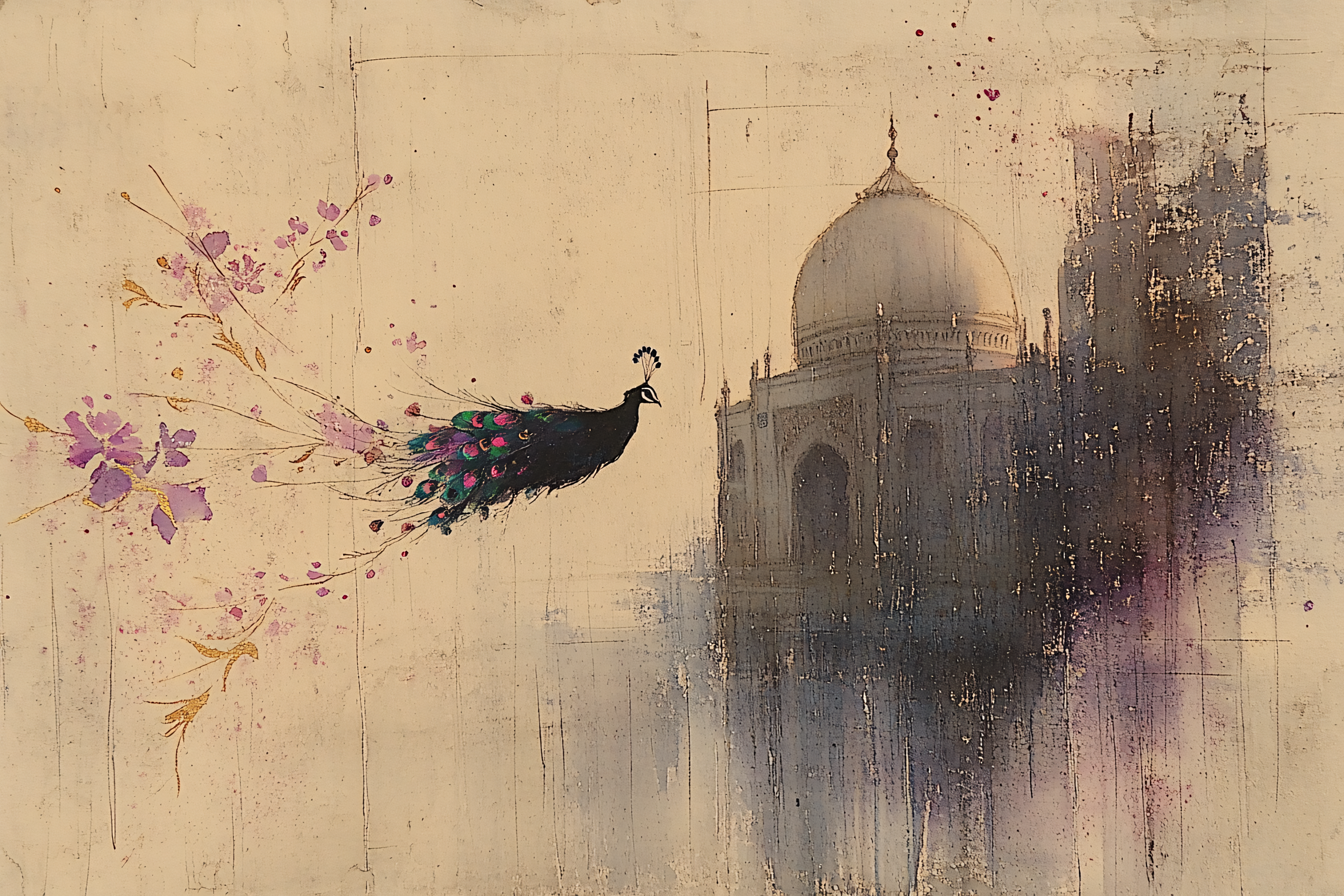 Peacock and Taj Mahal Serenity