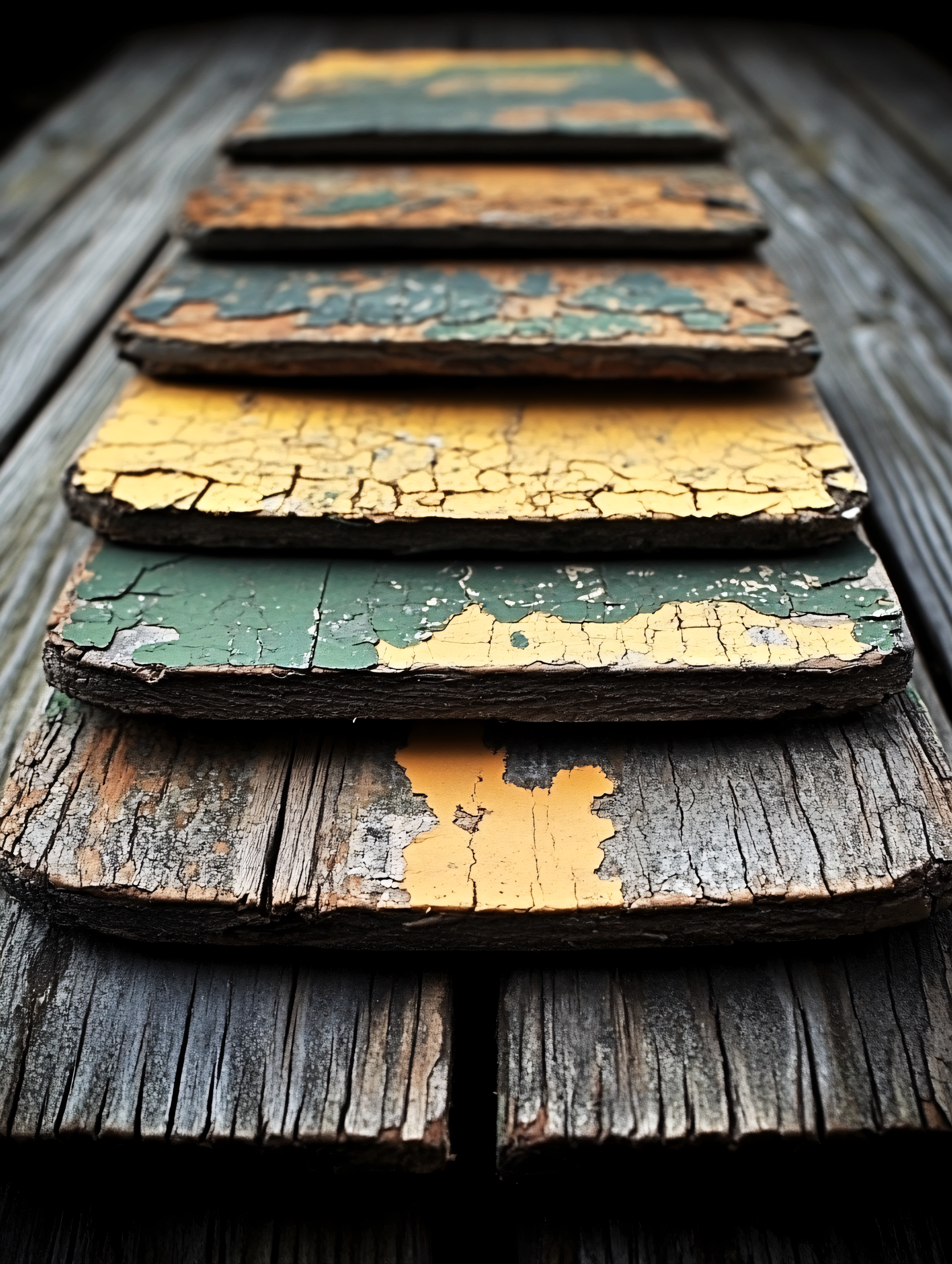 Peeling Paint on Rustic Wood Planks