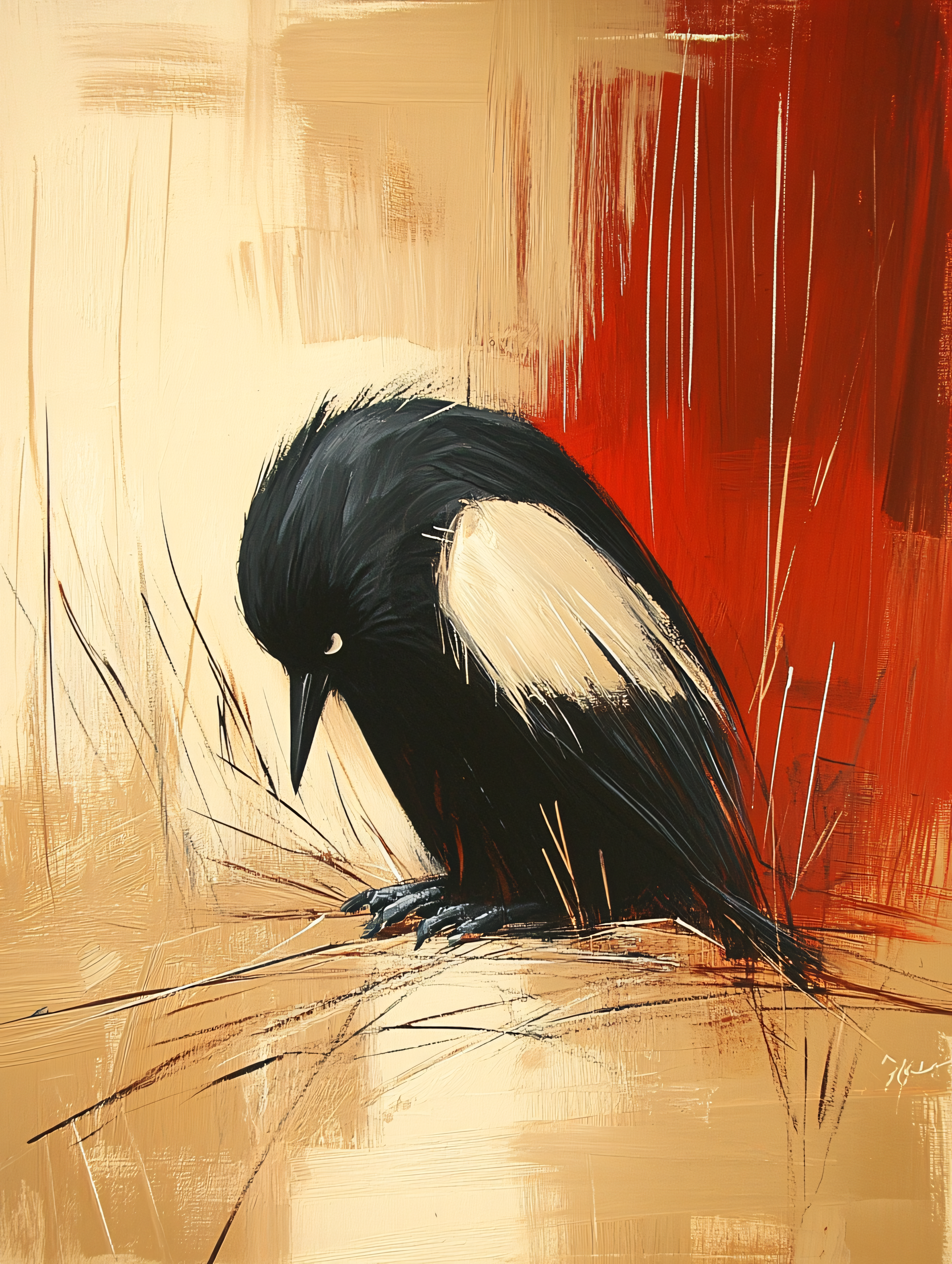 Pensive Black Bird Painting