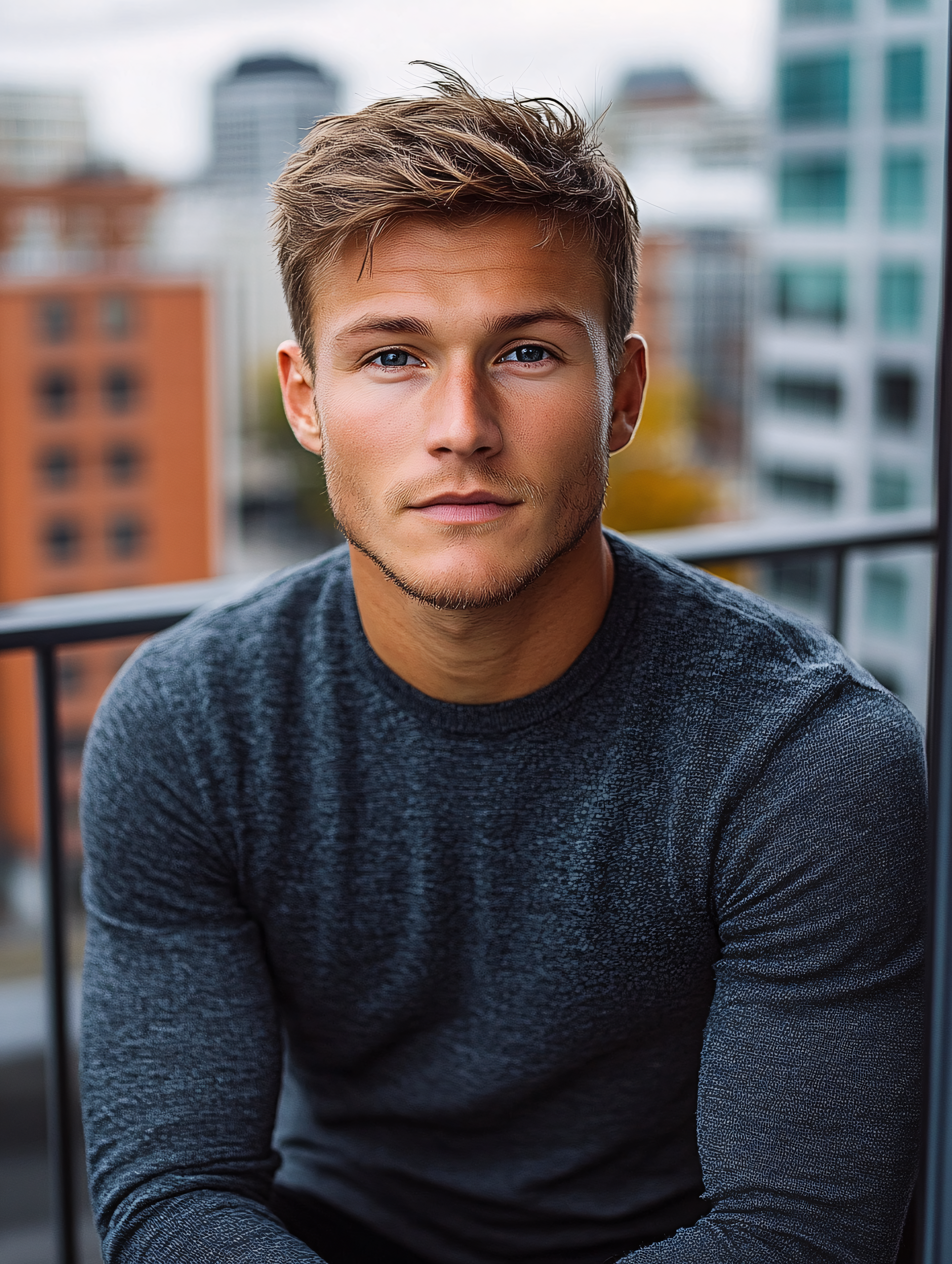 Pensive Man in Gray Sweater Portrait