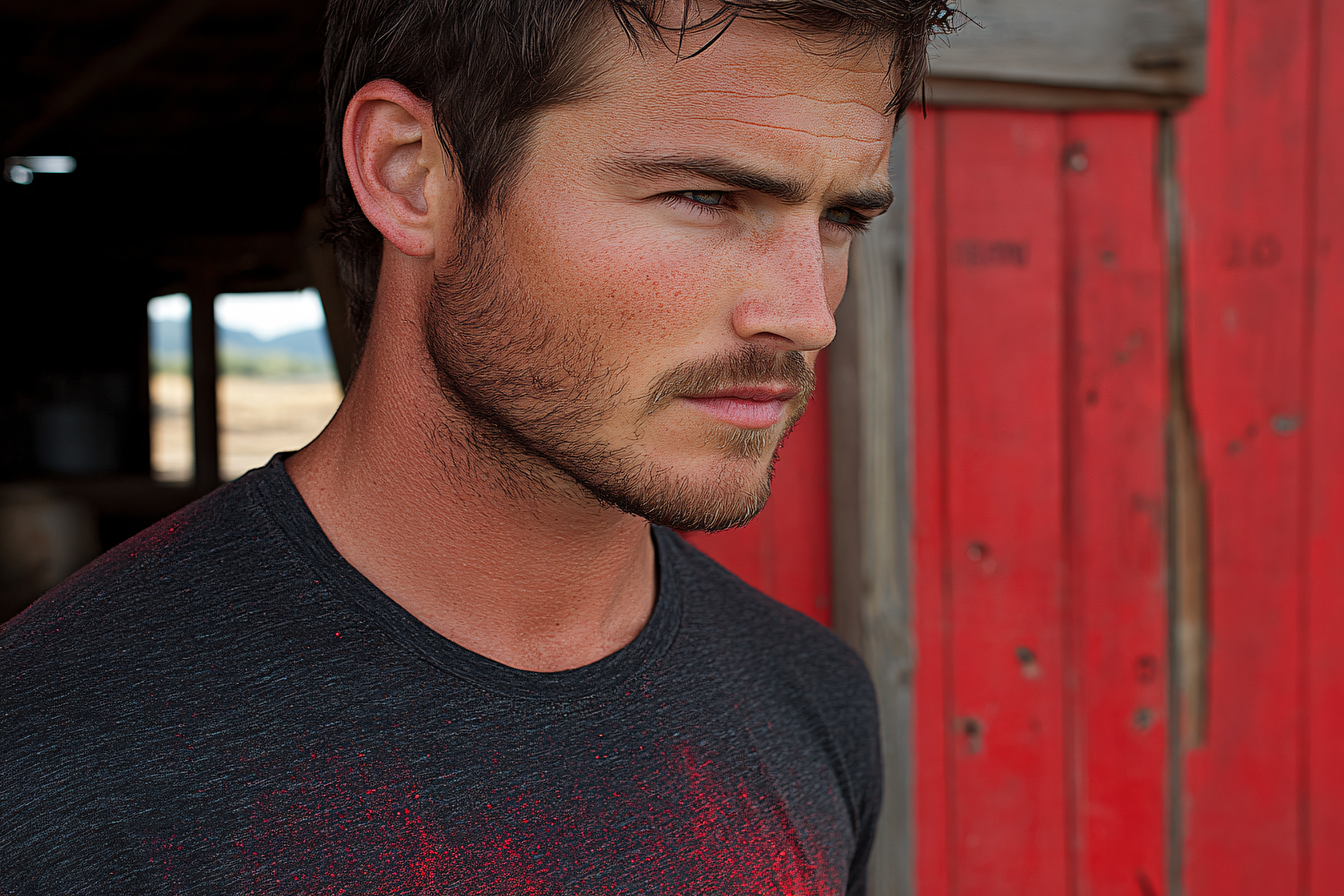 Pensive Man in Rustic Setting