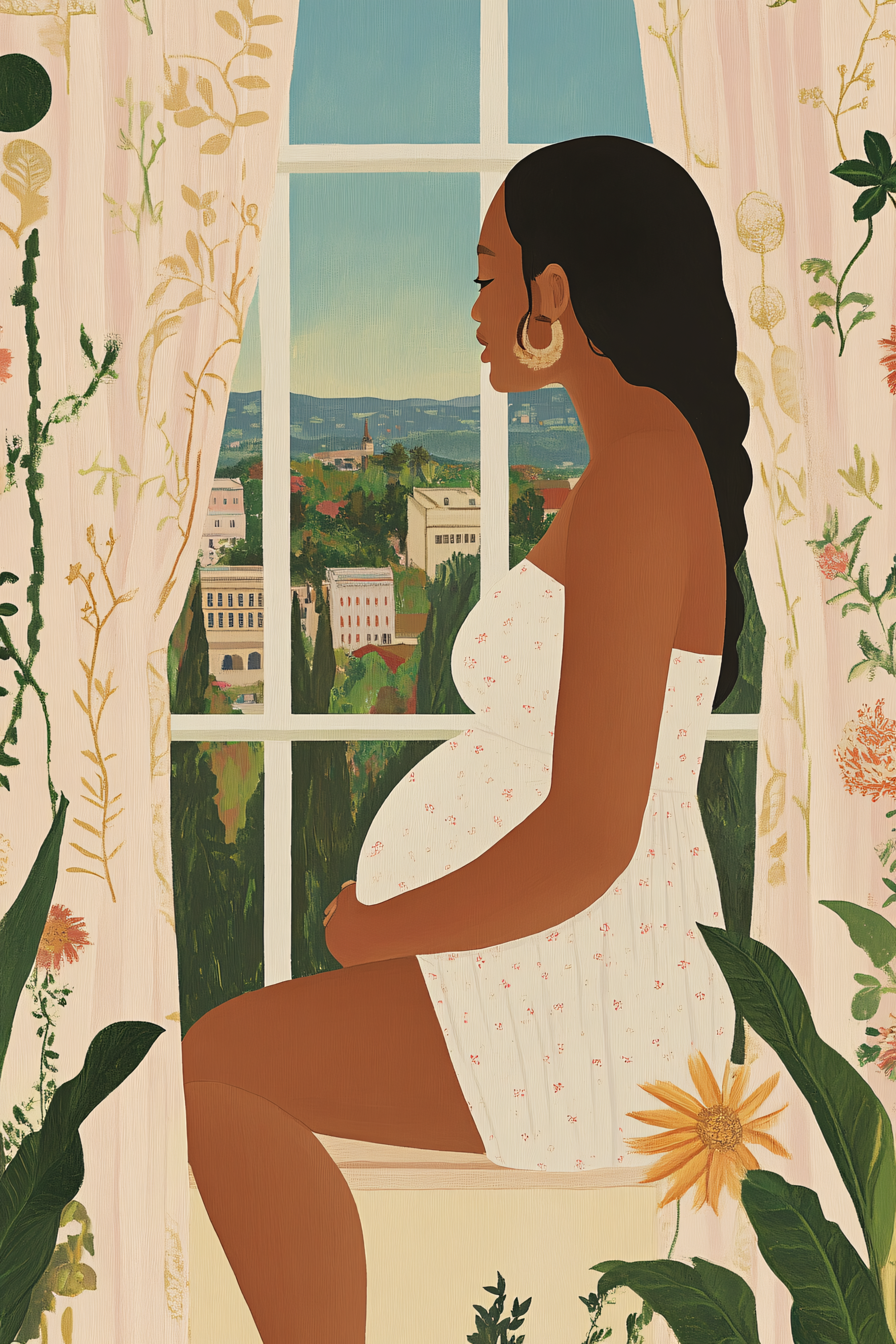 Pensive Pregnant Woman Gazing Out Window