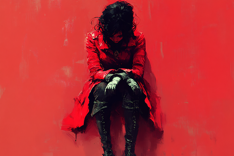 Pensive Woman in Red Coat