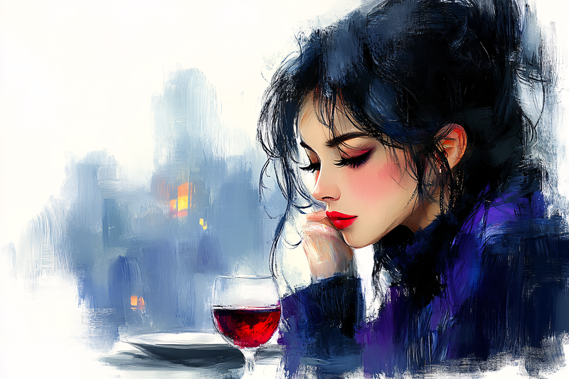 Pensive Woman with Wine