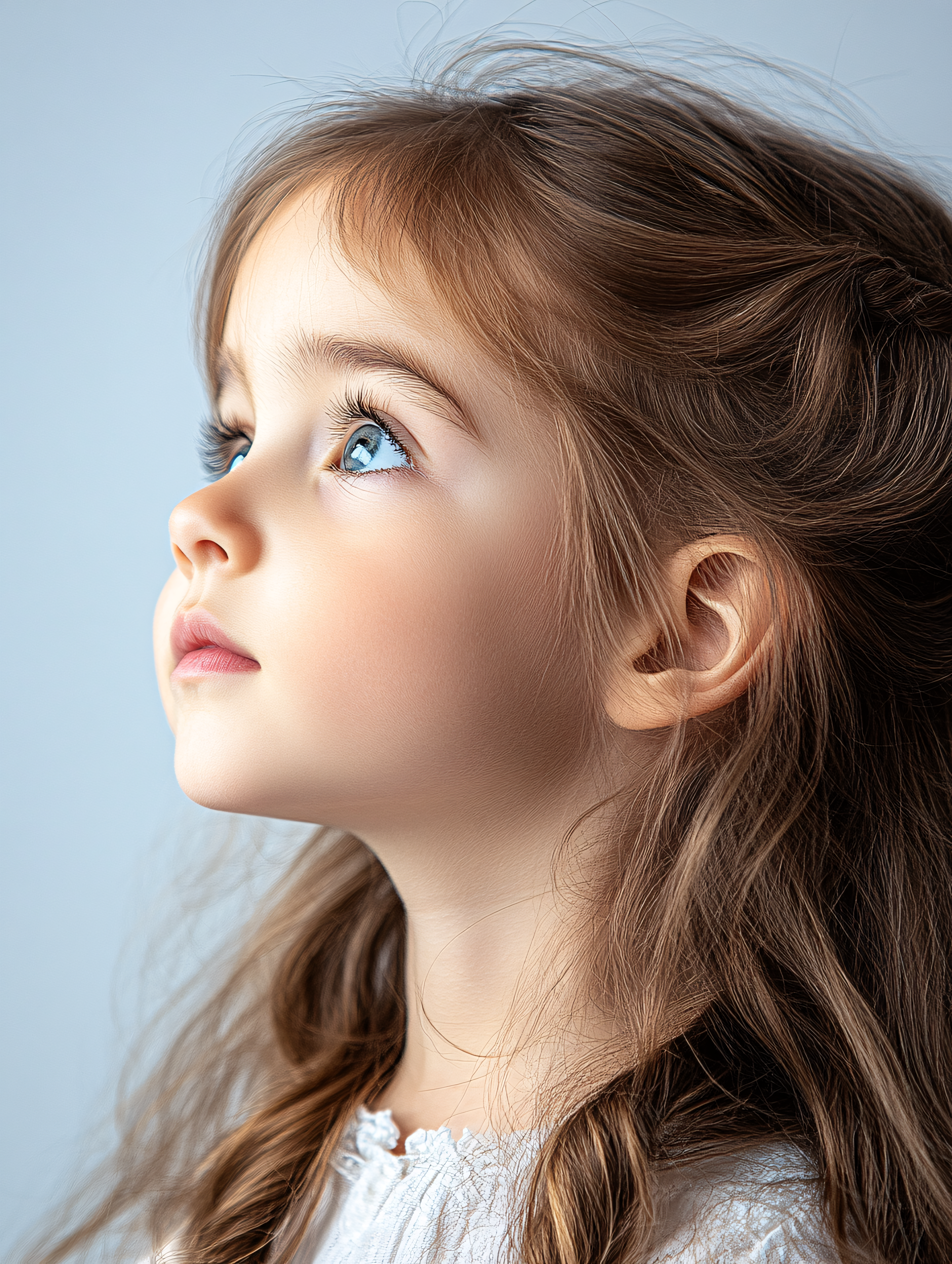 Pensive Young Girl Looking Upwards
