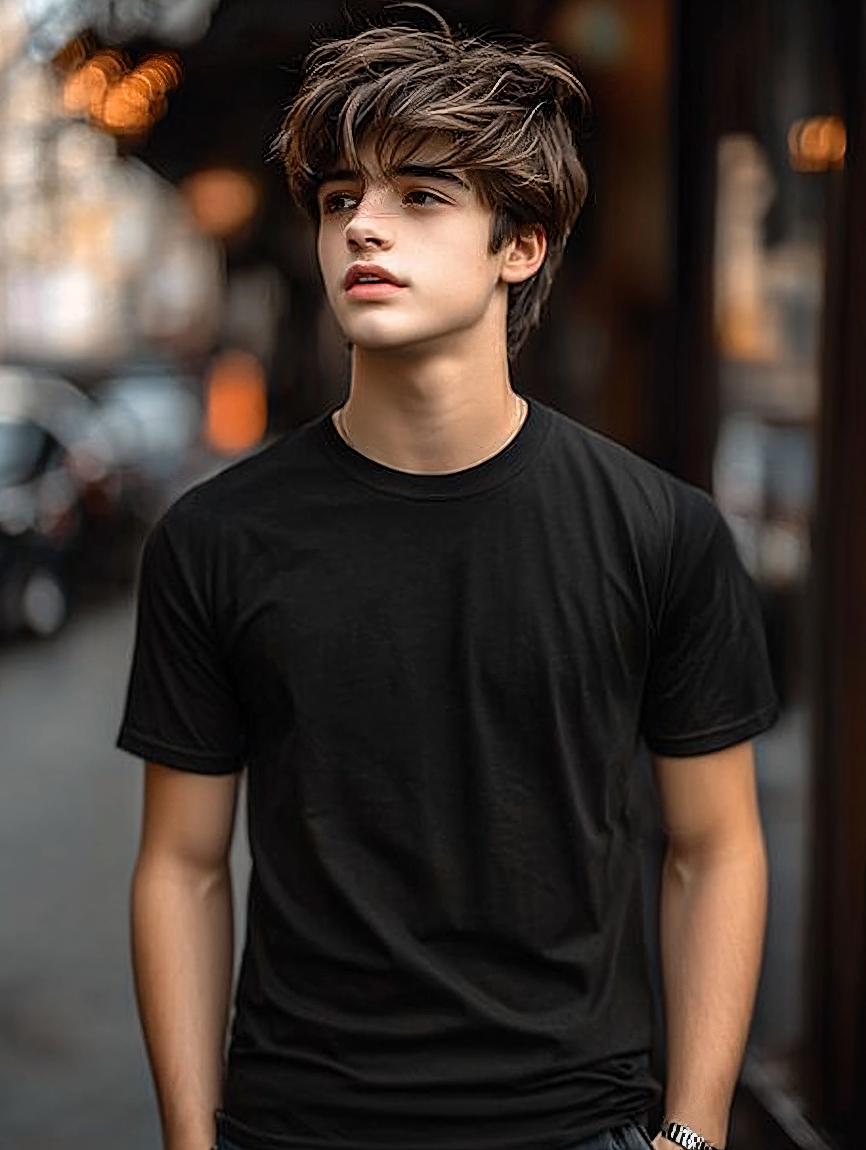 Pensive Young Man In Black T-shirt