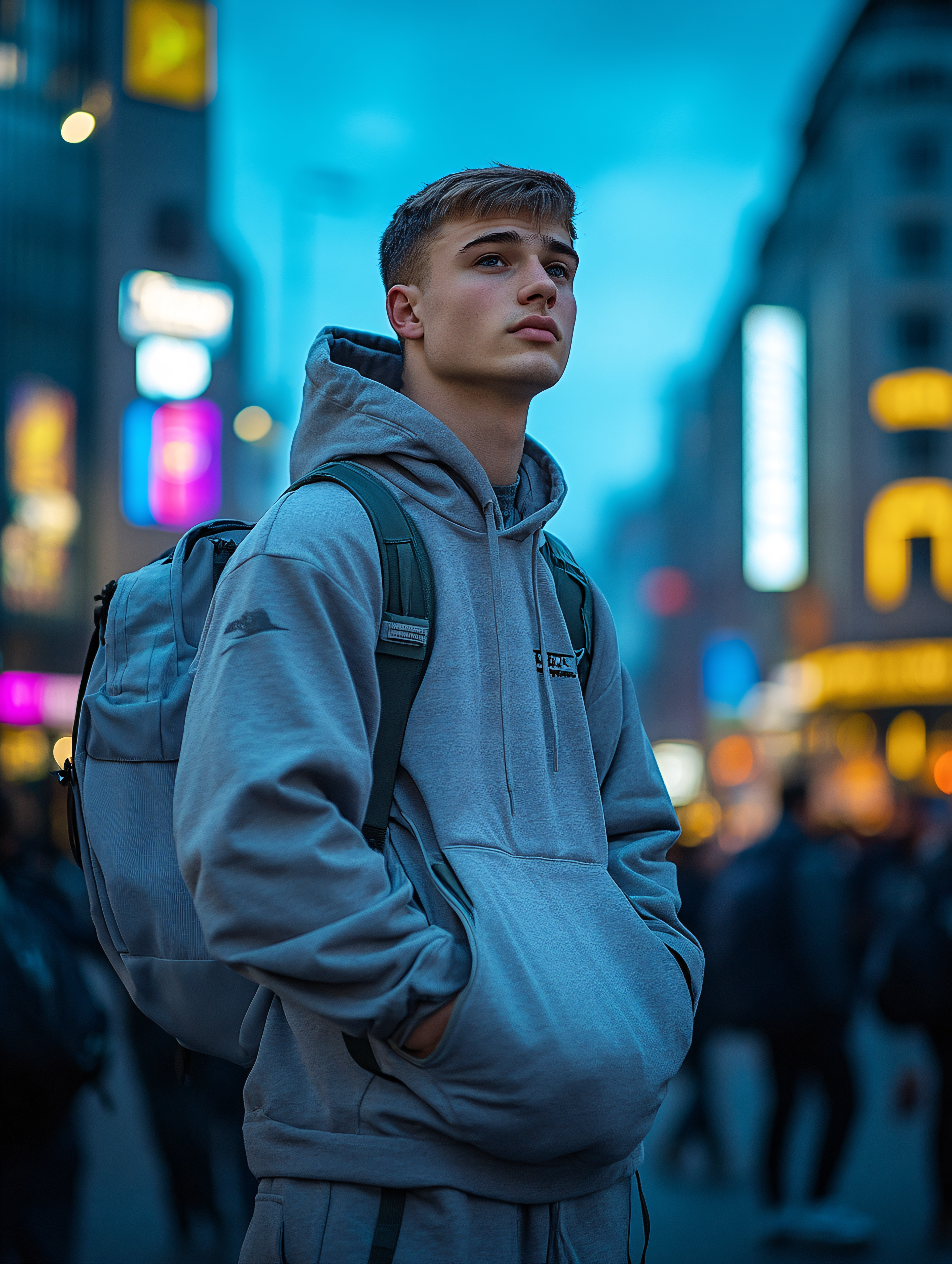 Pensive Young Man In City At Night