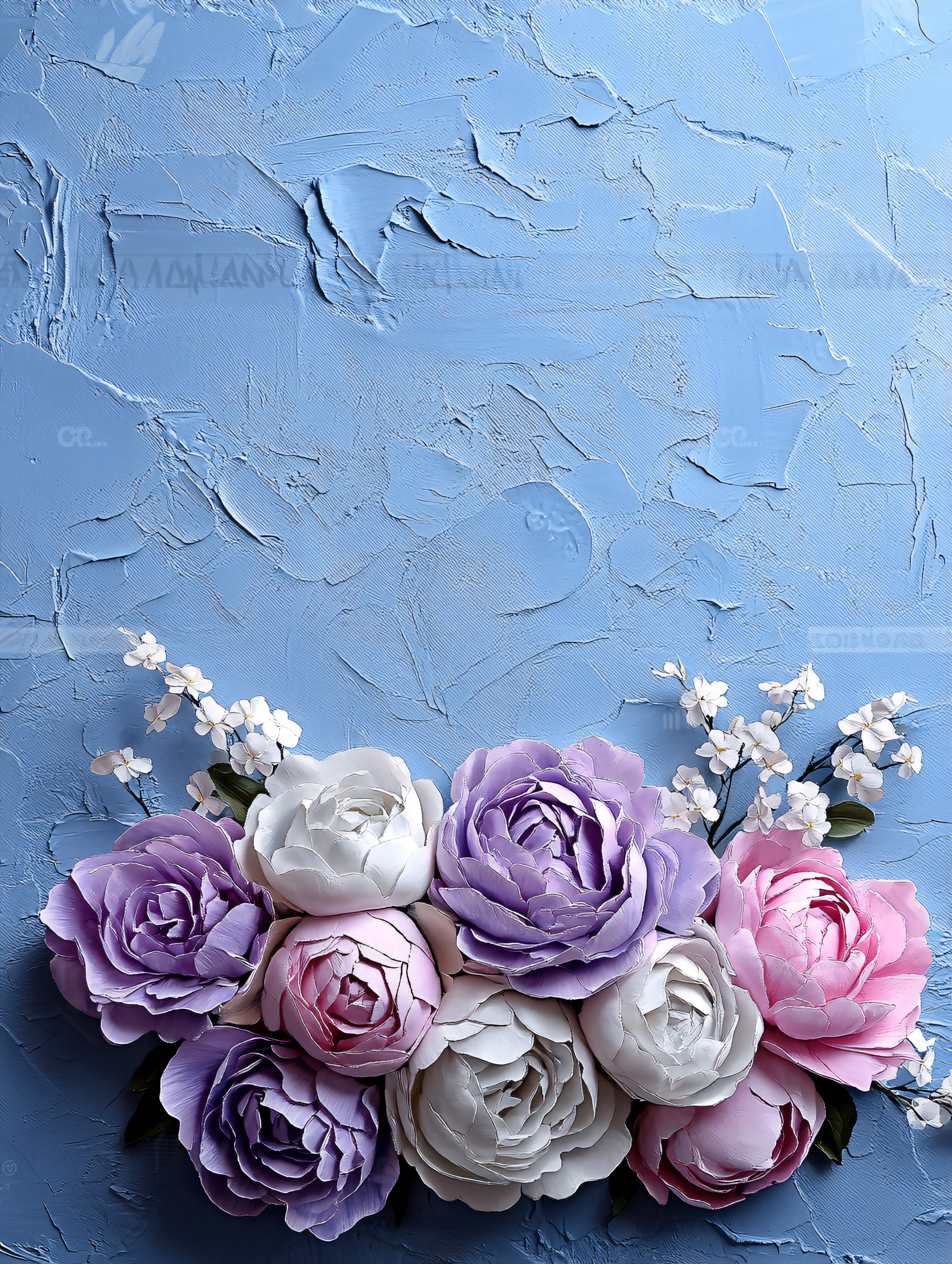 Peonies on Blue background