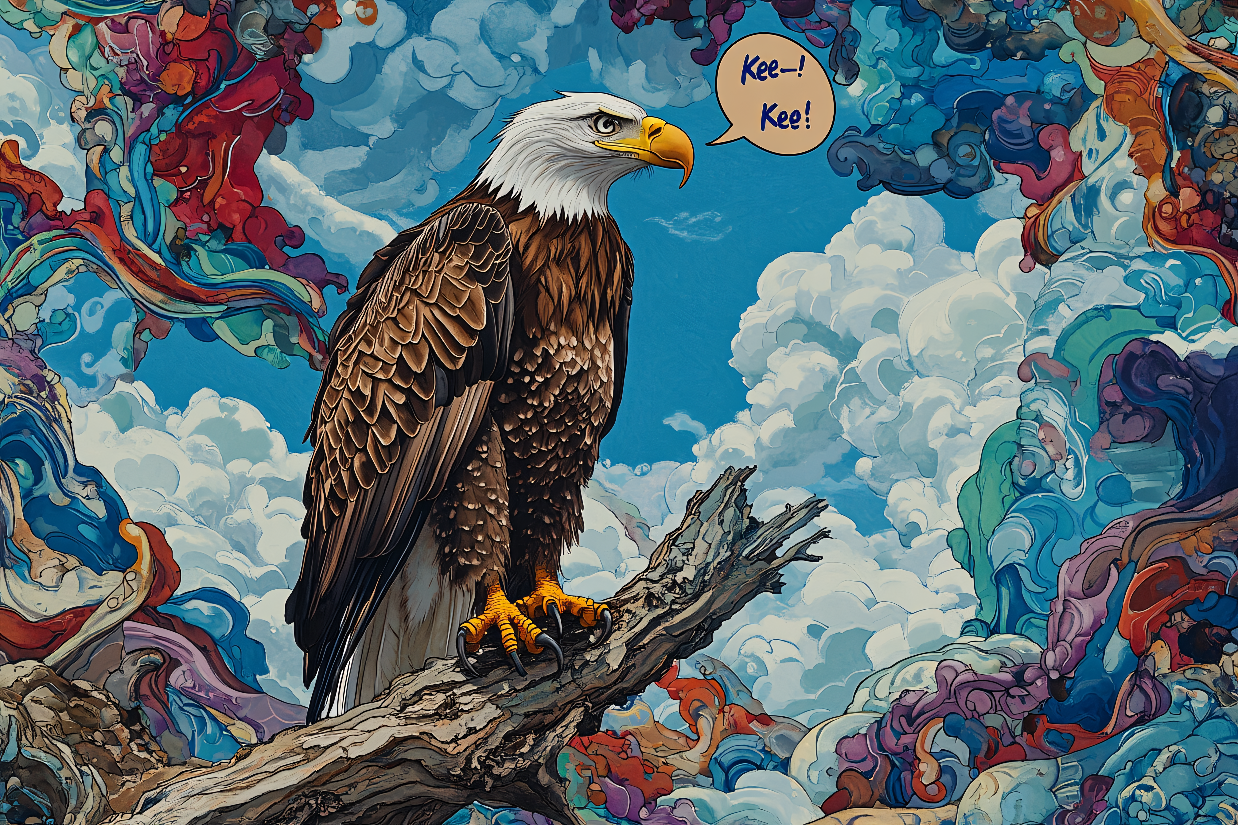 Perched Bald Eagle Illustration