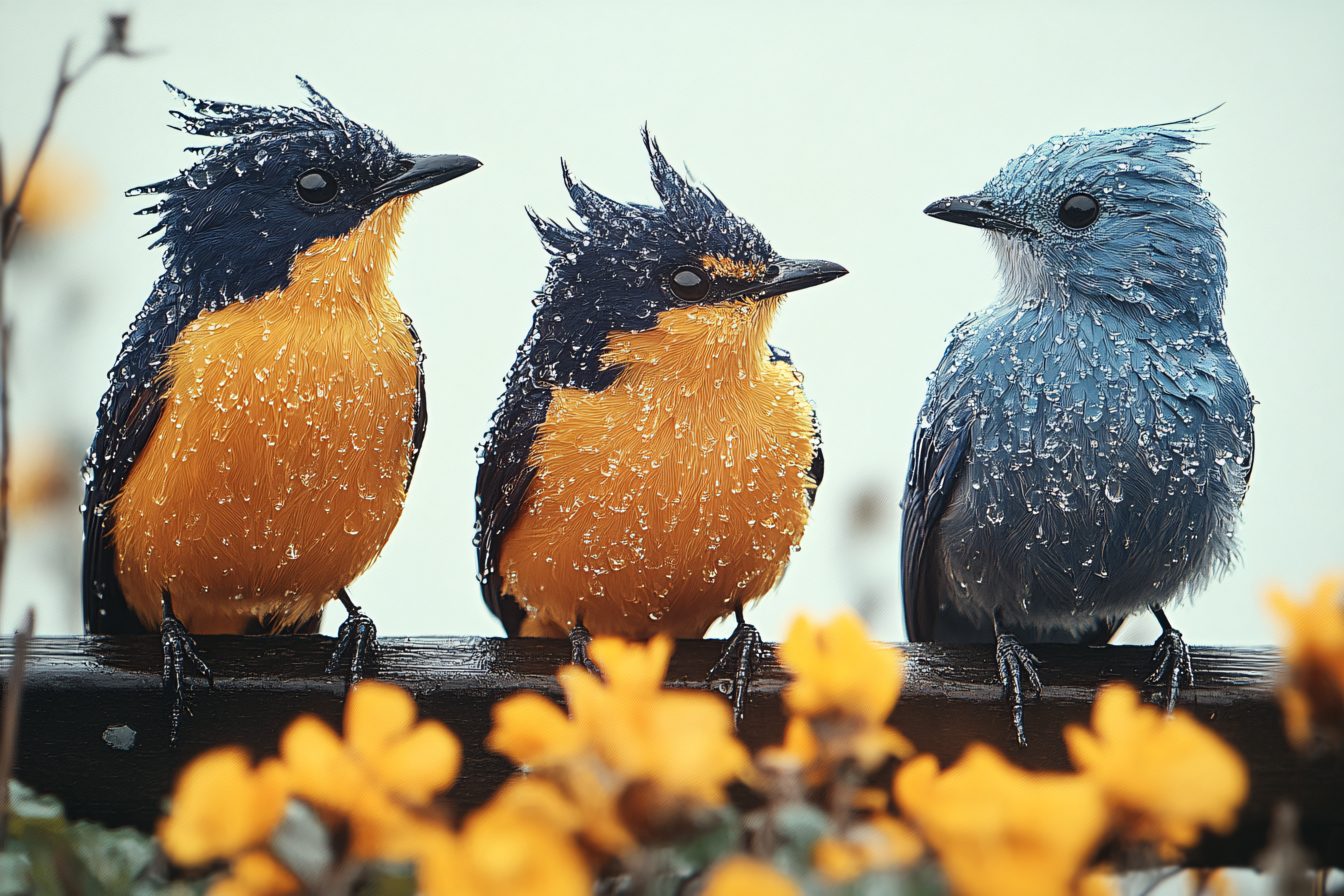 Perched Birds in the Rain