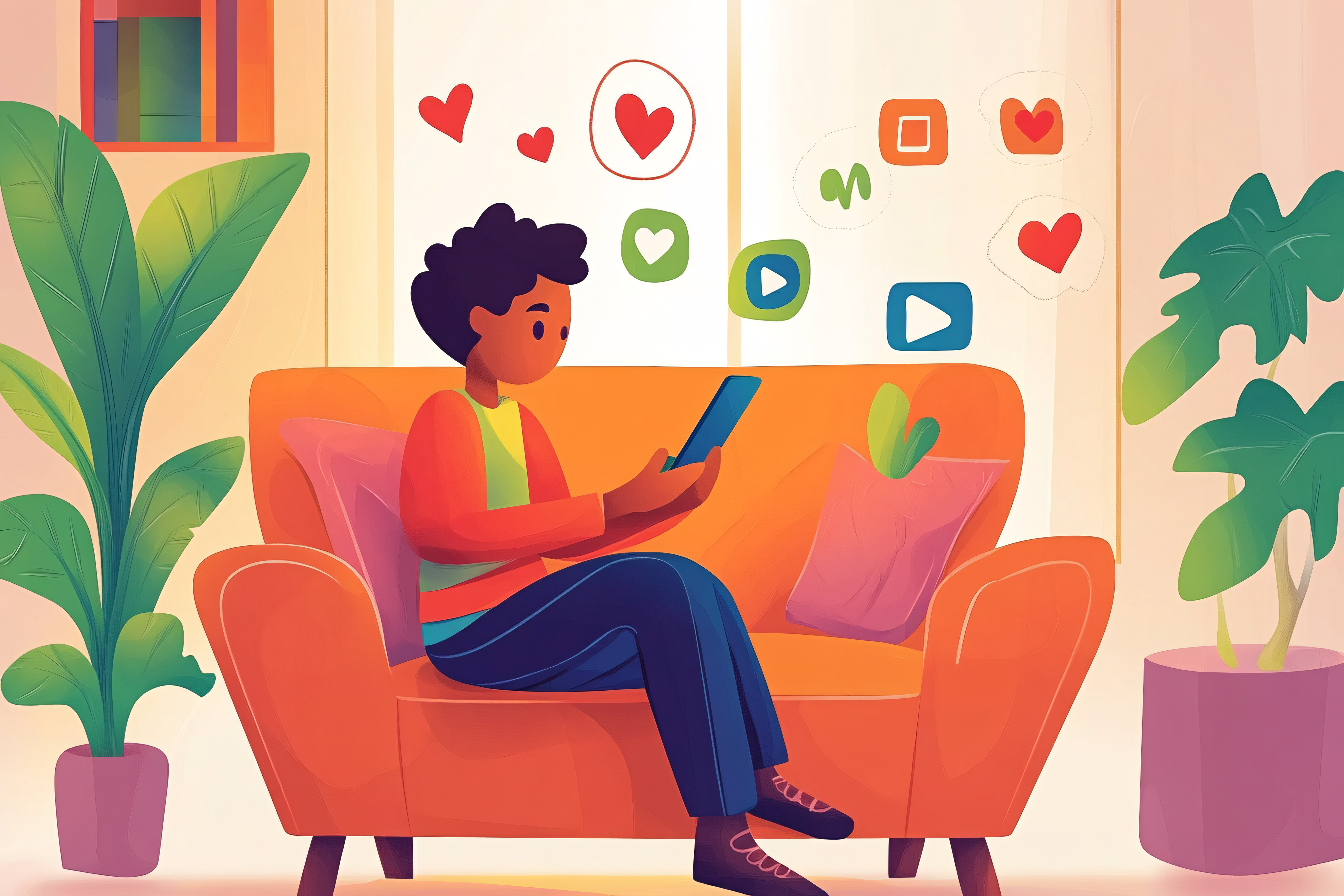 Person on a Sofa with Social Media Icons
